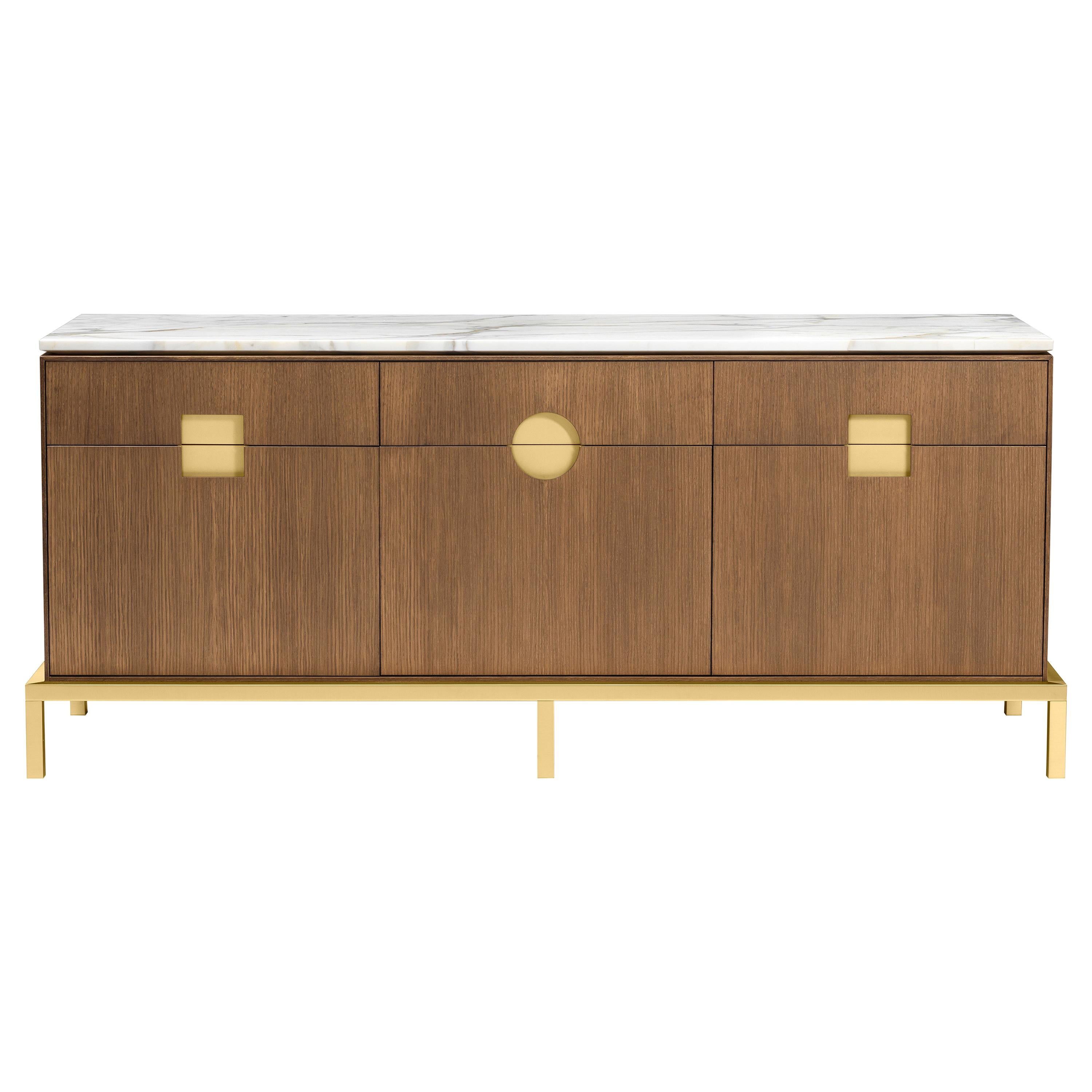 Zuan Dining Cabinet with Satin Brass Legs & Calacatta Marble by Paolo Rizzatto For Sale