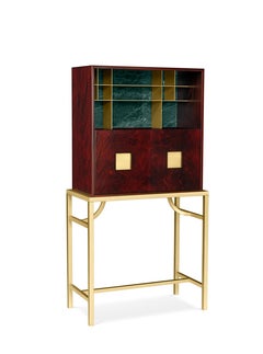 Zuan Large Cabinet in Satin Brass Legs with Mahogany Wood by Paolo Rizzatto