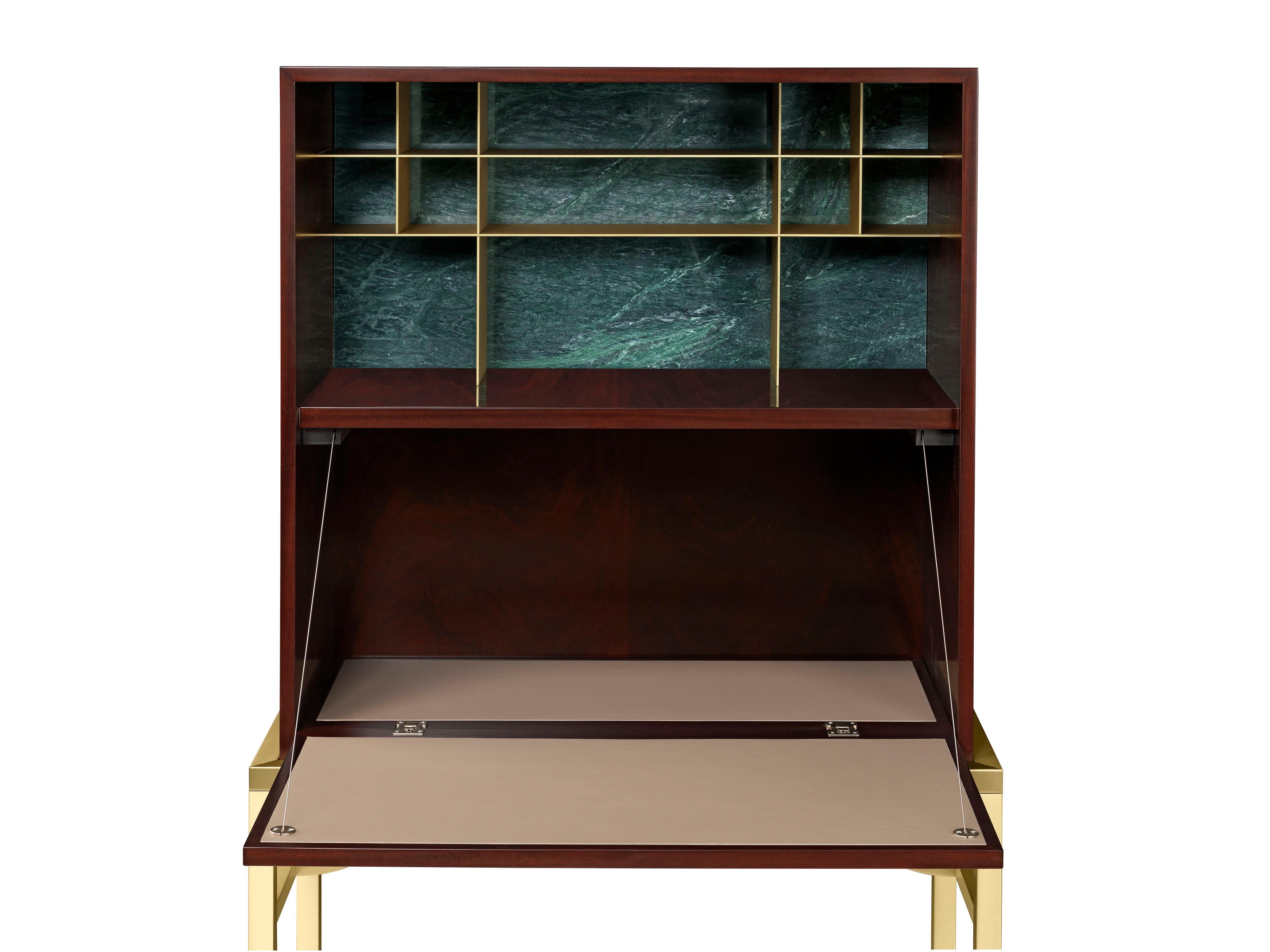 Zuan Large Cabinet in Satin Brass Legs with Mahogany Wood by Paolo Rizzatto In Excellent Condition For Sale In Brooklyn, NY