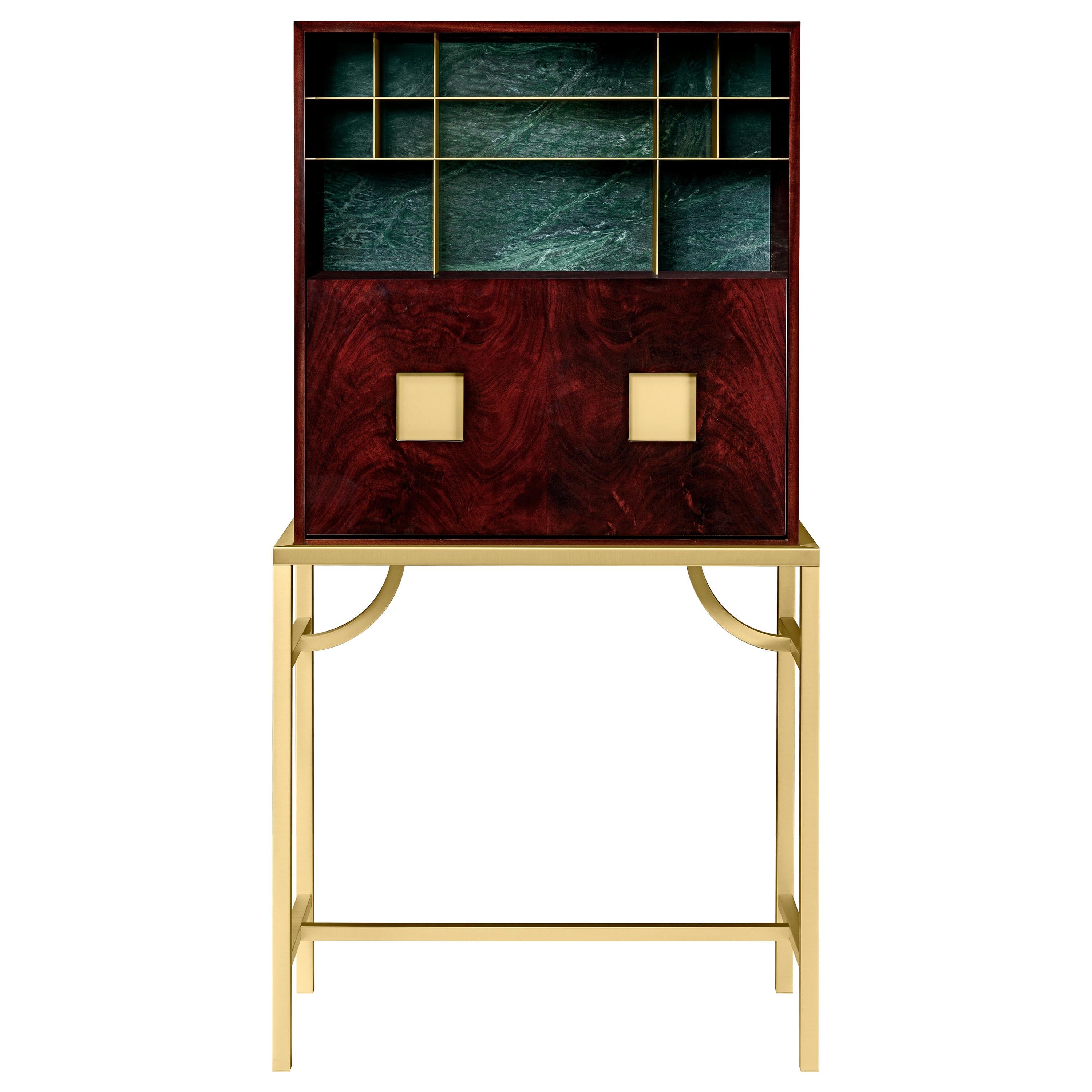 Zuan Large Cabinet in Satin Brass Legs with Mahogany Wood by Paolo Rizzatto For Sale