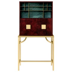 Zuan Large Cabinet in Satin Brass Legs with Mahogany Wood by Paolo Rizzatto