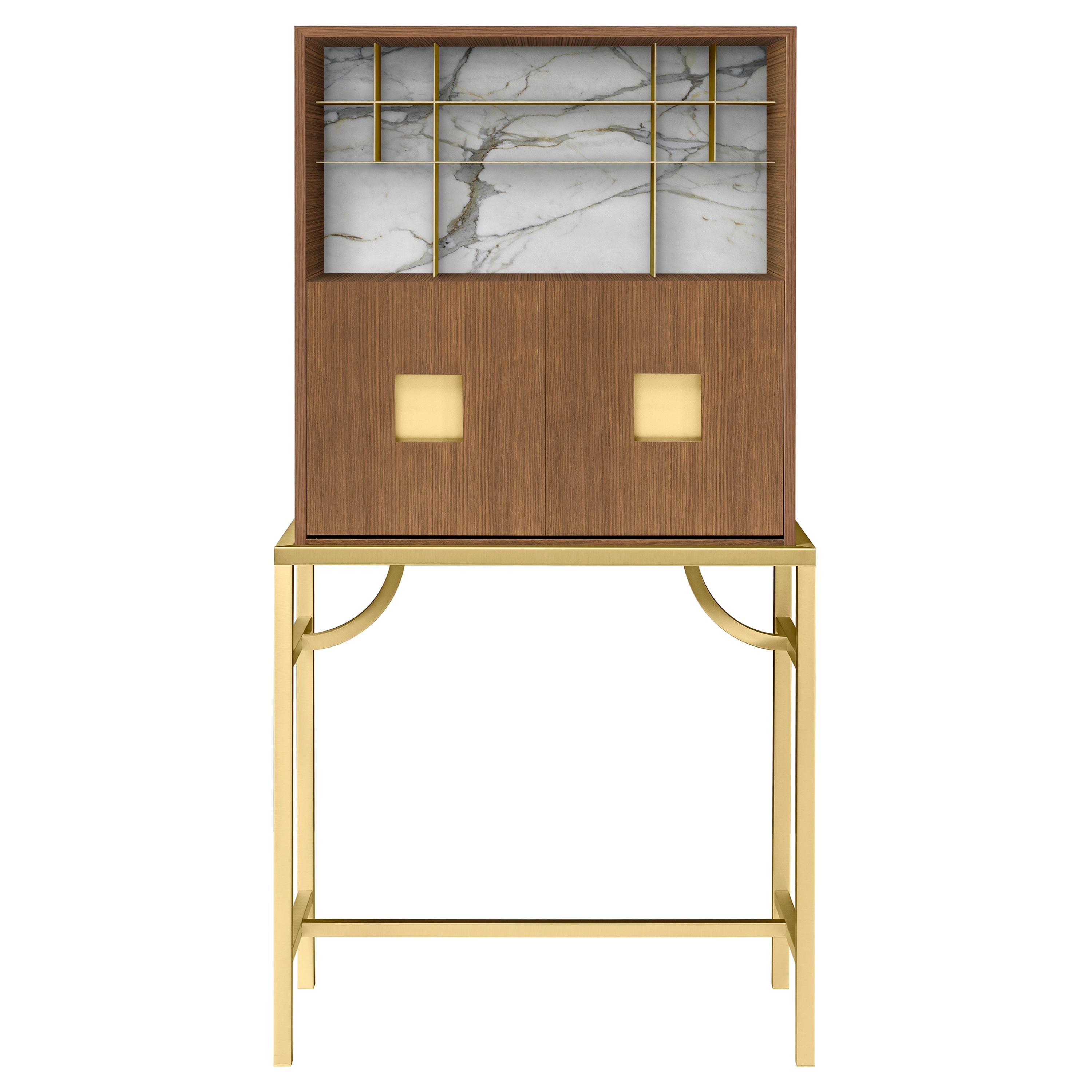 Zuan Large Cabinet with Satin Brass Legs & Calacatta Marble by Paolo Rizzatto