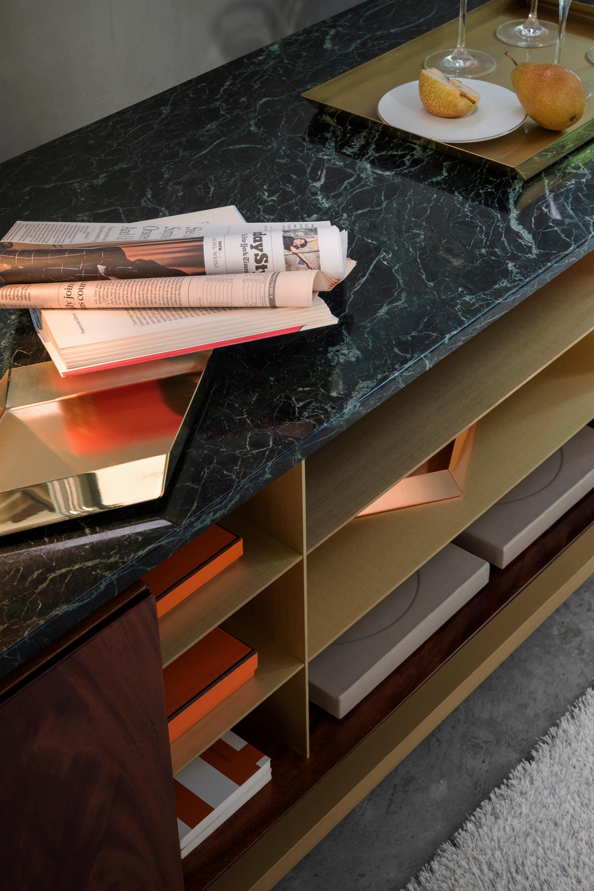 Zuan Living Cabinet in Satin Brass Legs with Mahogany Wood by Paolo Rizzatto For Sale 5