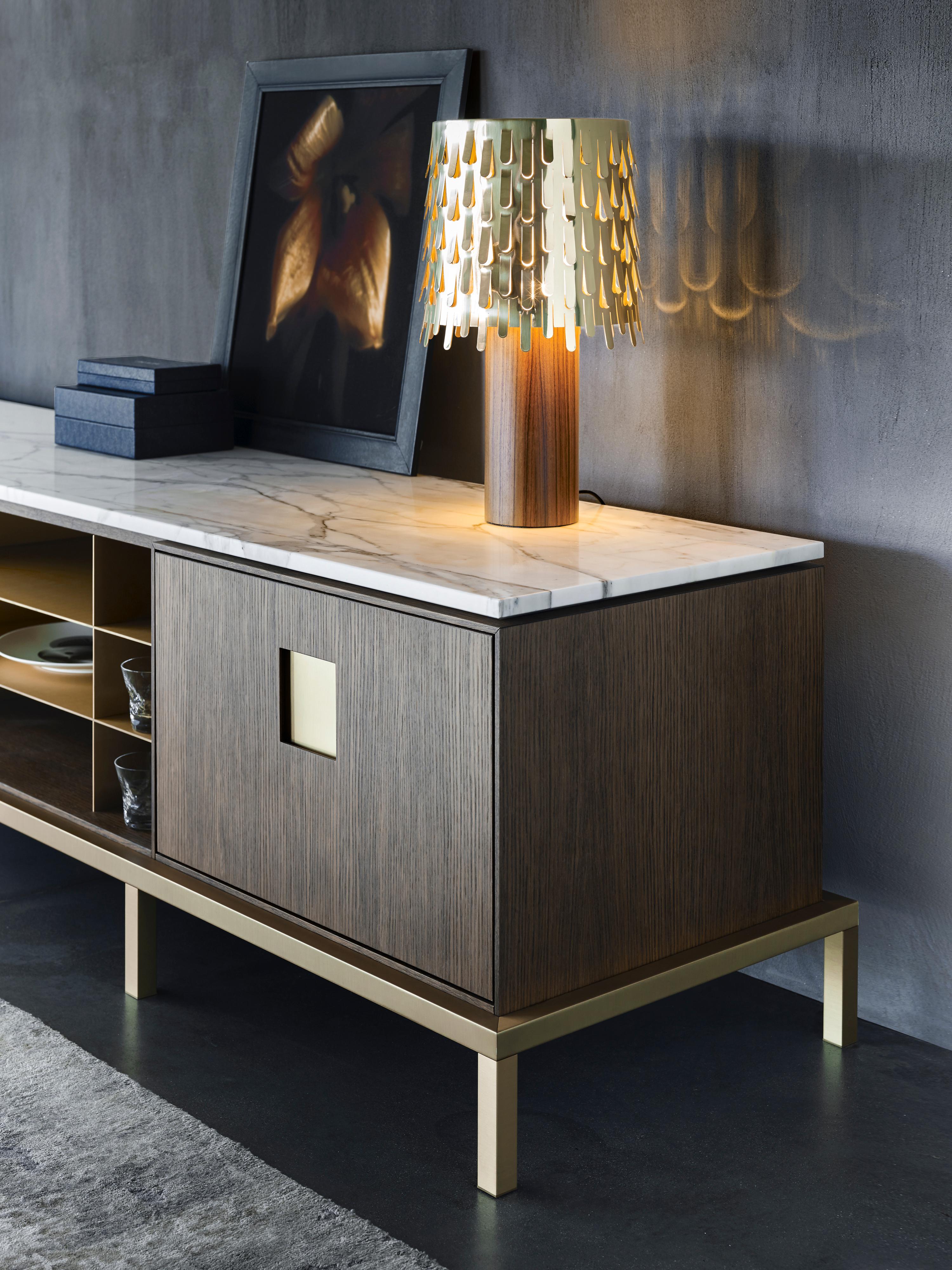 Zuan Living Cabinet in Satin Brass Legs with Mahogany Wood by Paolo Rizzatto For Sale 6