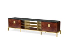 Zuan Living Cabinet in Satin Brass Legs with Mahogany Wood by Paolo Rizzatto