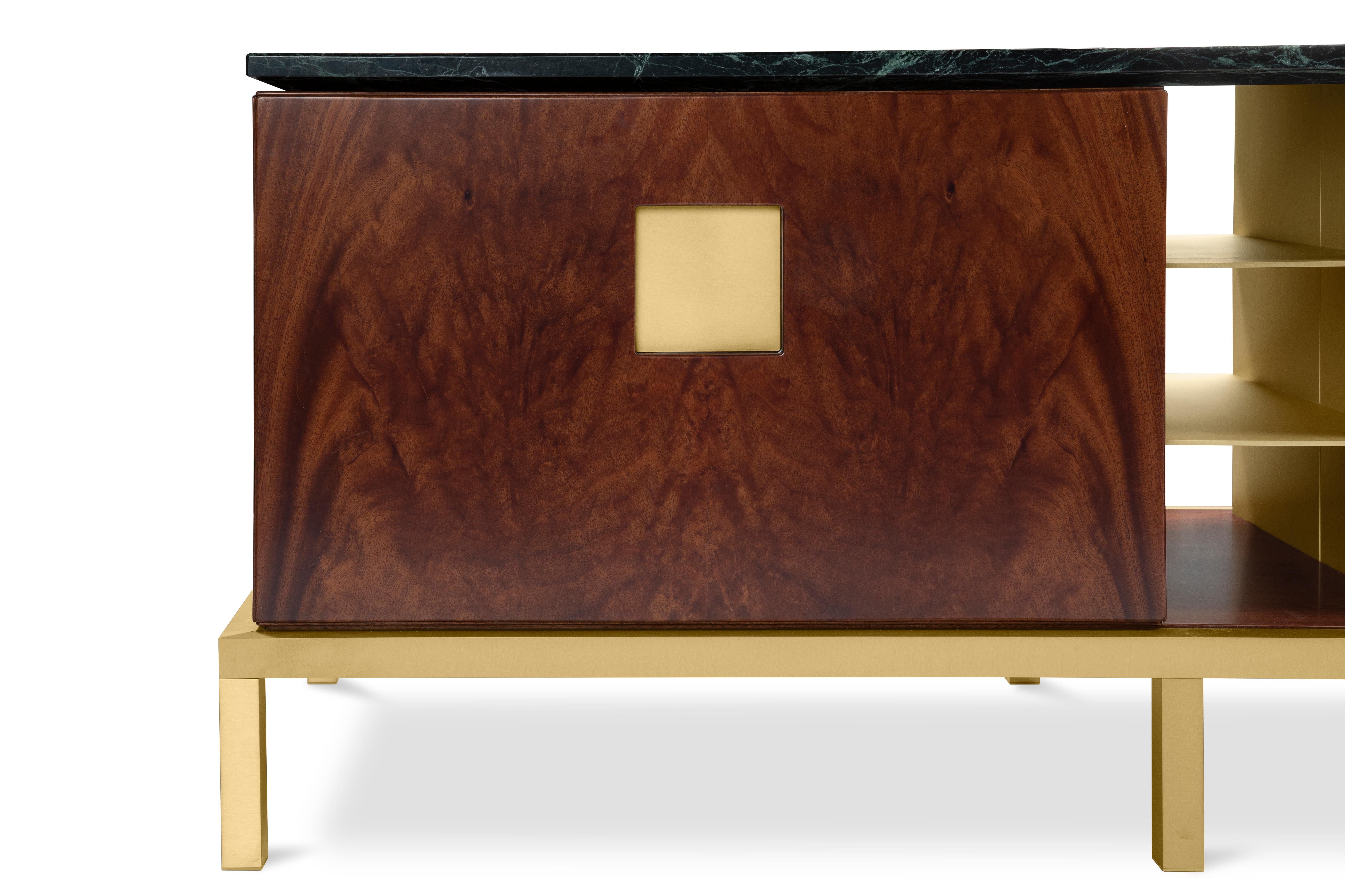 Contemporary Zuan Living Cabinet in Satin Brass Legs with Mahogany Wood by Paolo Rizzatto For Sale