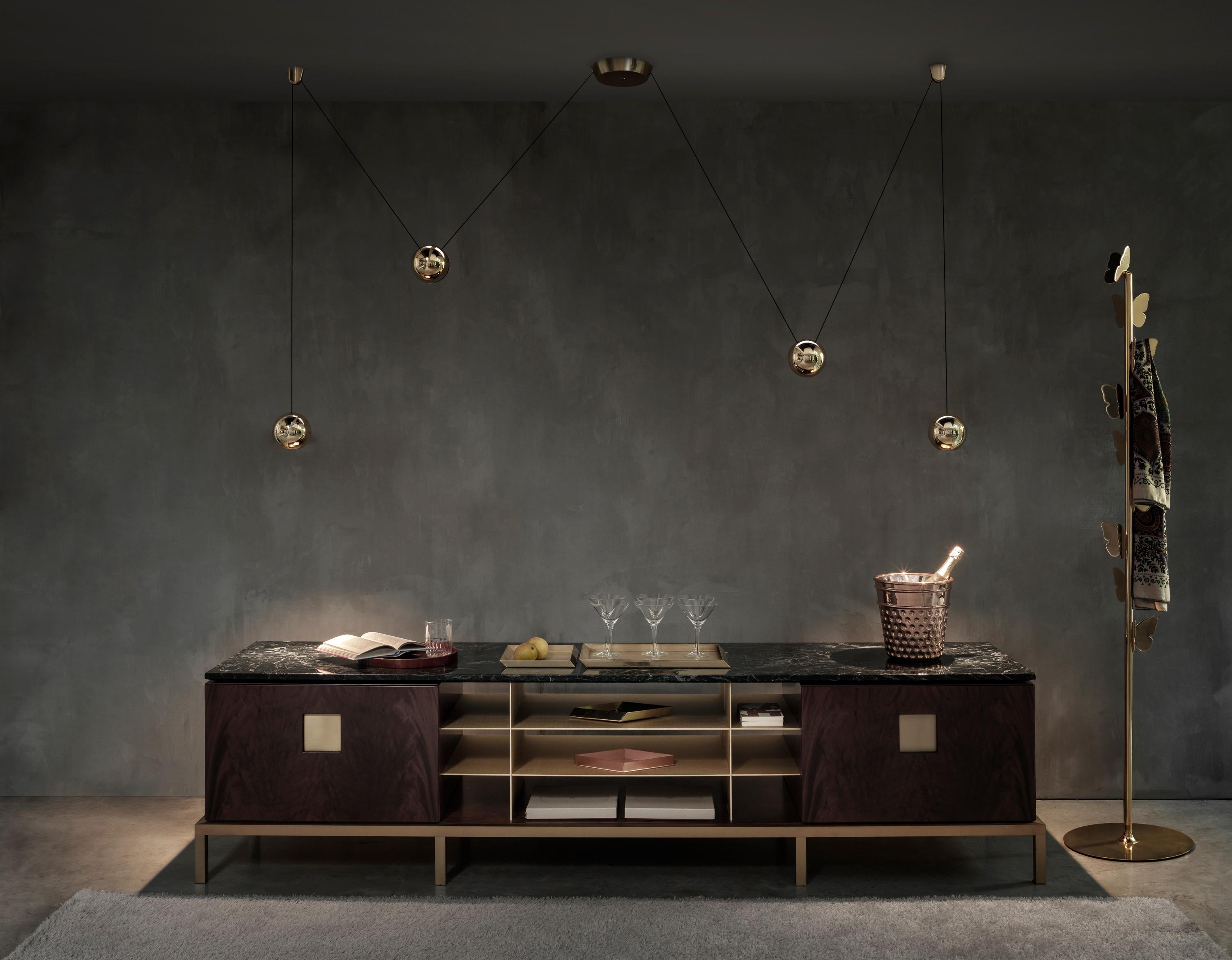 Zuan Living Cabinet in Satin Brass Legs with Mahogany Wood by Paolo Rizzatto For Sale 1