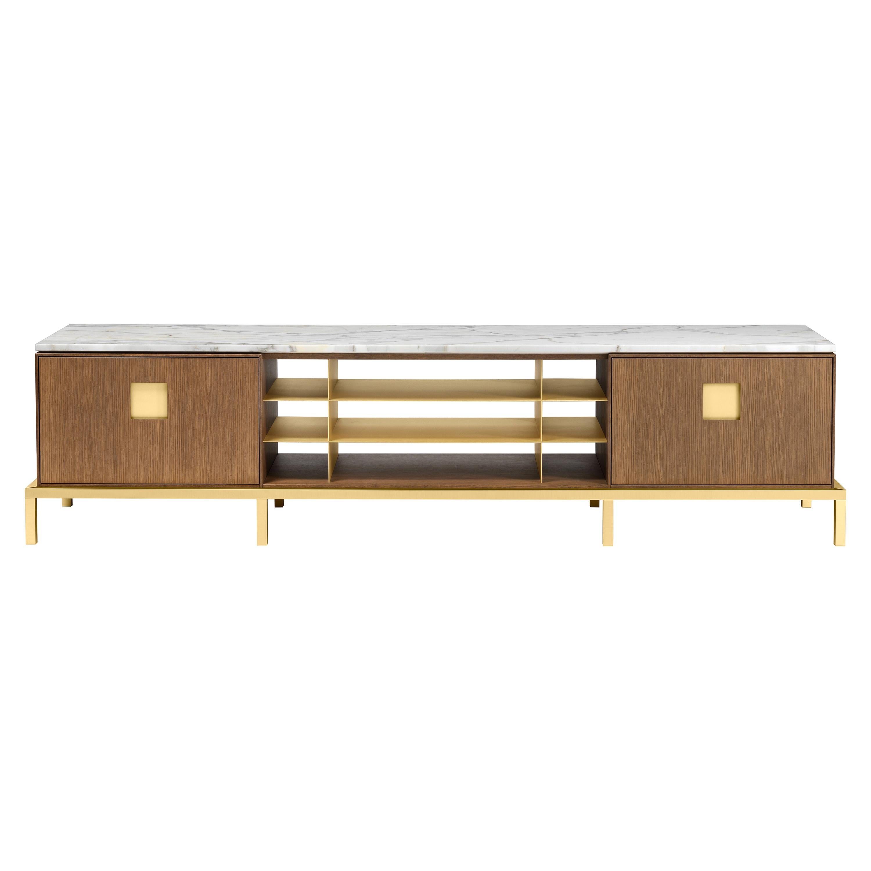 Zuan Living Cabinet with Satin Brass Legs & Calacatta Marble by Paolo Rizzatto For Sale