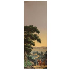 Antique Zuber 19th Century Two Panels Multicolored Wallpaper Depicting a Gallant Scene