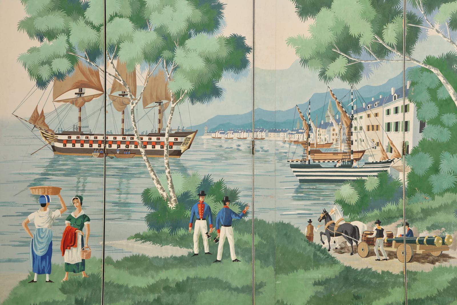 Zuber and Cie Eight Panel Wallpaper Harbor Scene 5