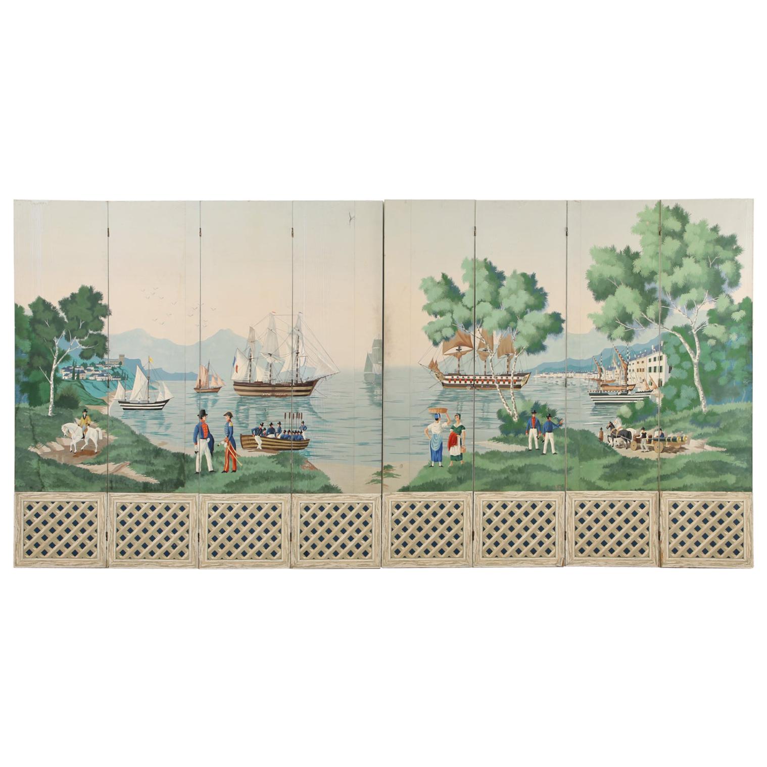 Zuber and Cie Eight Panel Wallpaper Harbor Scene