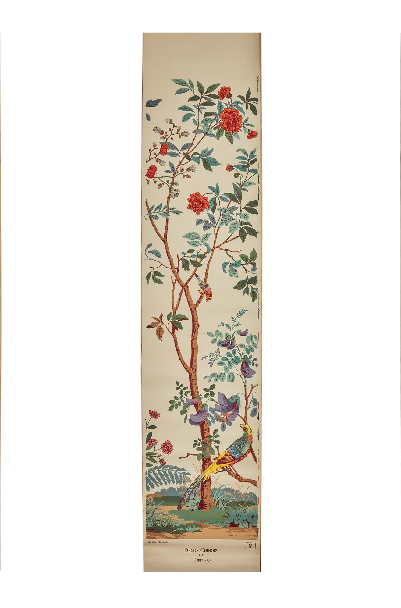Zuber, 'Decor Chinois' Hand Wood Block Scenic Wall Paper Red Line Color Way For Sale 4