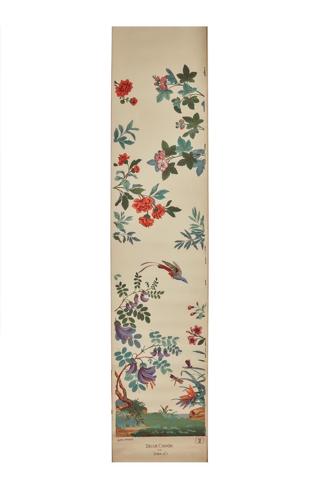 Zuber, 'Decor Chinois' Hand Wood Block Scenic Wall Paper Red Line Color Way For Sale 5