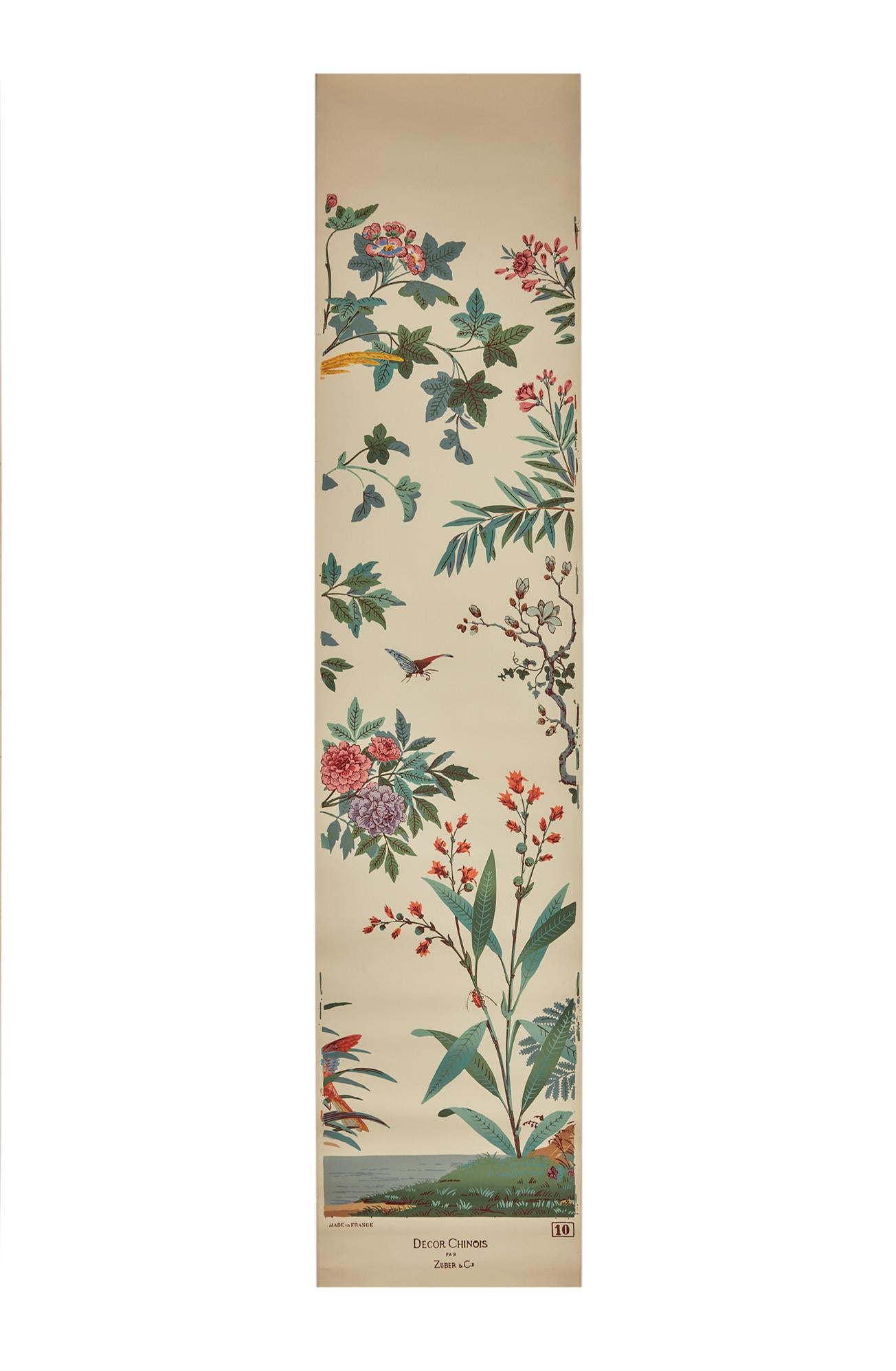Other Zuber, 'Decor Chinois' Hand Wood Block Scenic Wall Paper Red Line Color Way For Sale