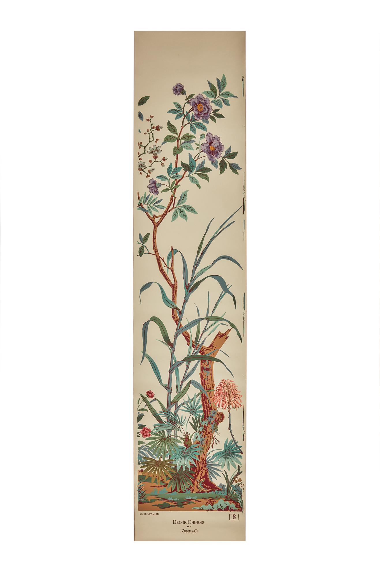 Zuber, 'Decor Chinois' Hand Wood Block Scenic Wall Paper Red Line Color Way In Good Condition For Sale In Rixheim, FR