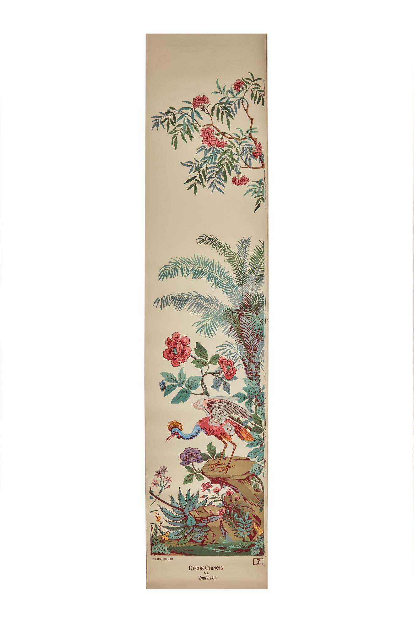 20th Century Zuber, 'Decor Chinois' Hand Wood Block Scenic Wall Paper Red Line Color Way For Sale