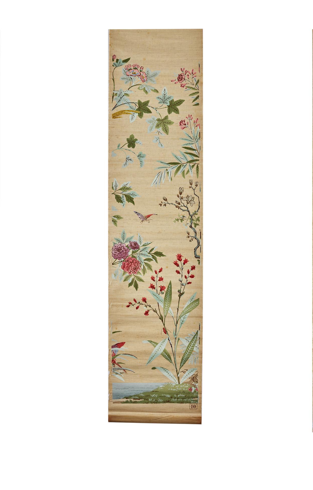 Chinoiserie Zuber, 'Decor Chinois' Hand Wood Blocked on Grasscloth Scenic Wall Paper For Sale