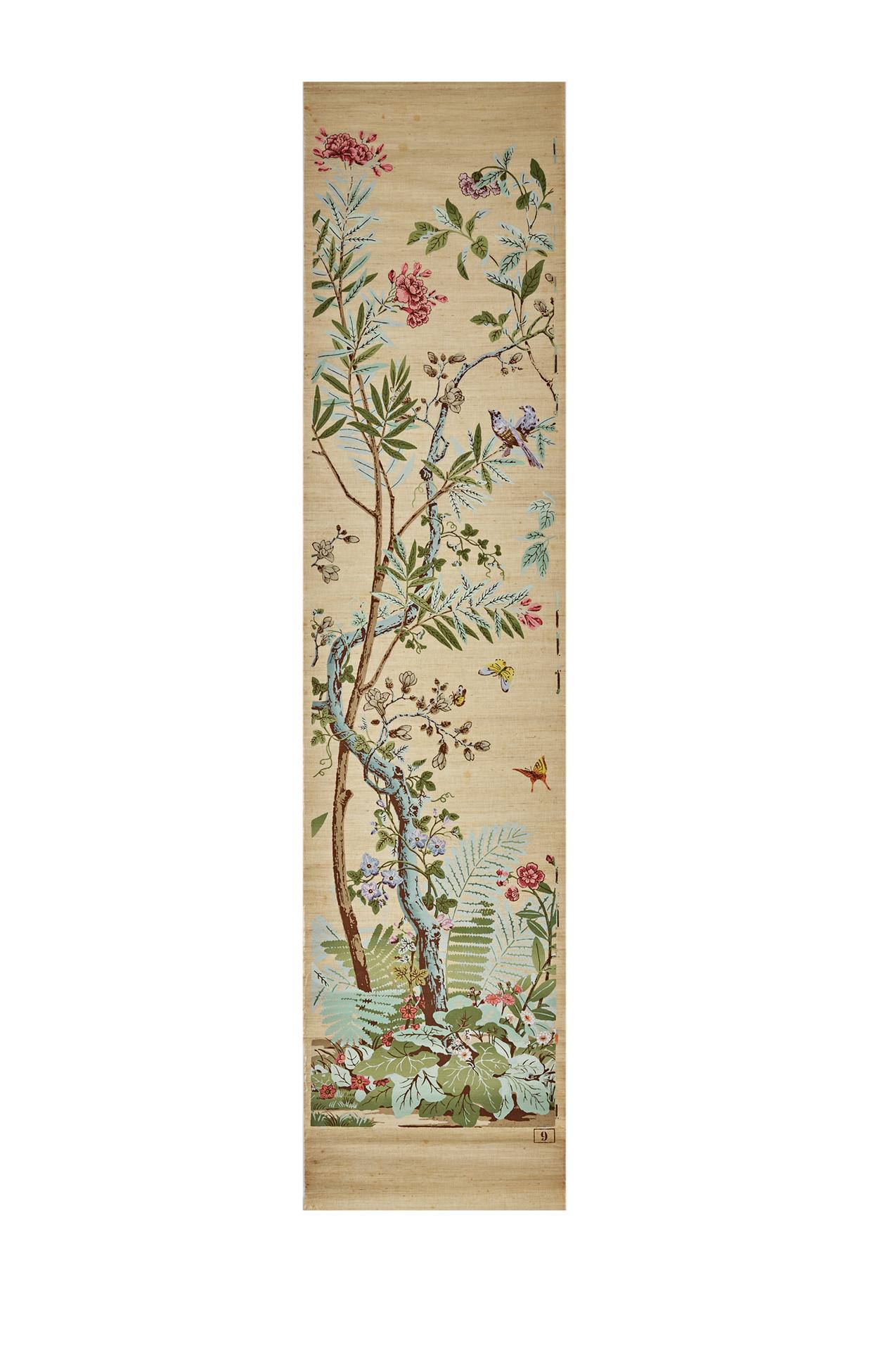 French Zuber, 'Decor Chinois' Hand Wood Blocked on Grasscloth Scenic Wall Paper For Sale