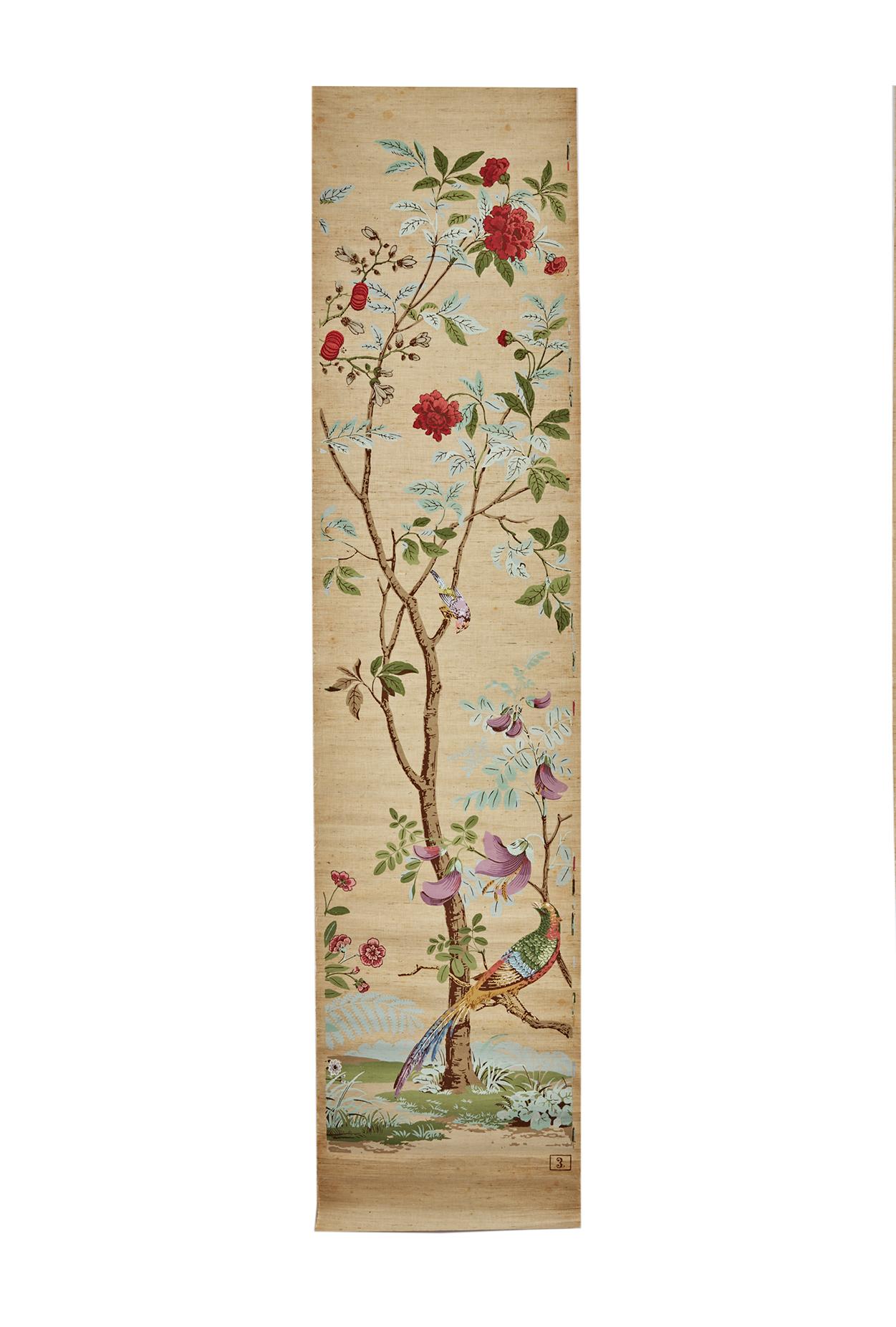 Zuber, 'Decor Chinois' Hand Wood Blocked on Grasscloth Scenic Wall Paper In Good Condition For Sale In Rixheim, FR
