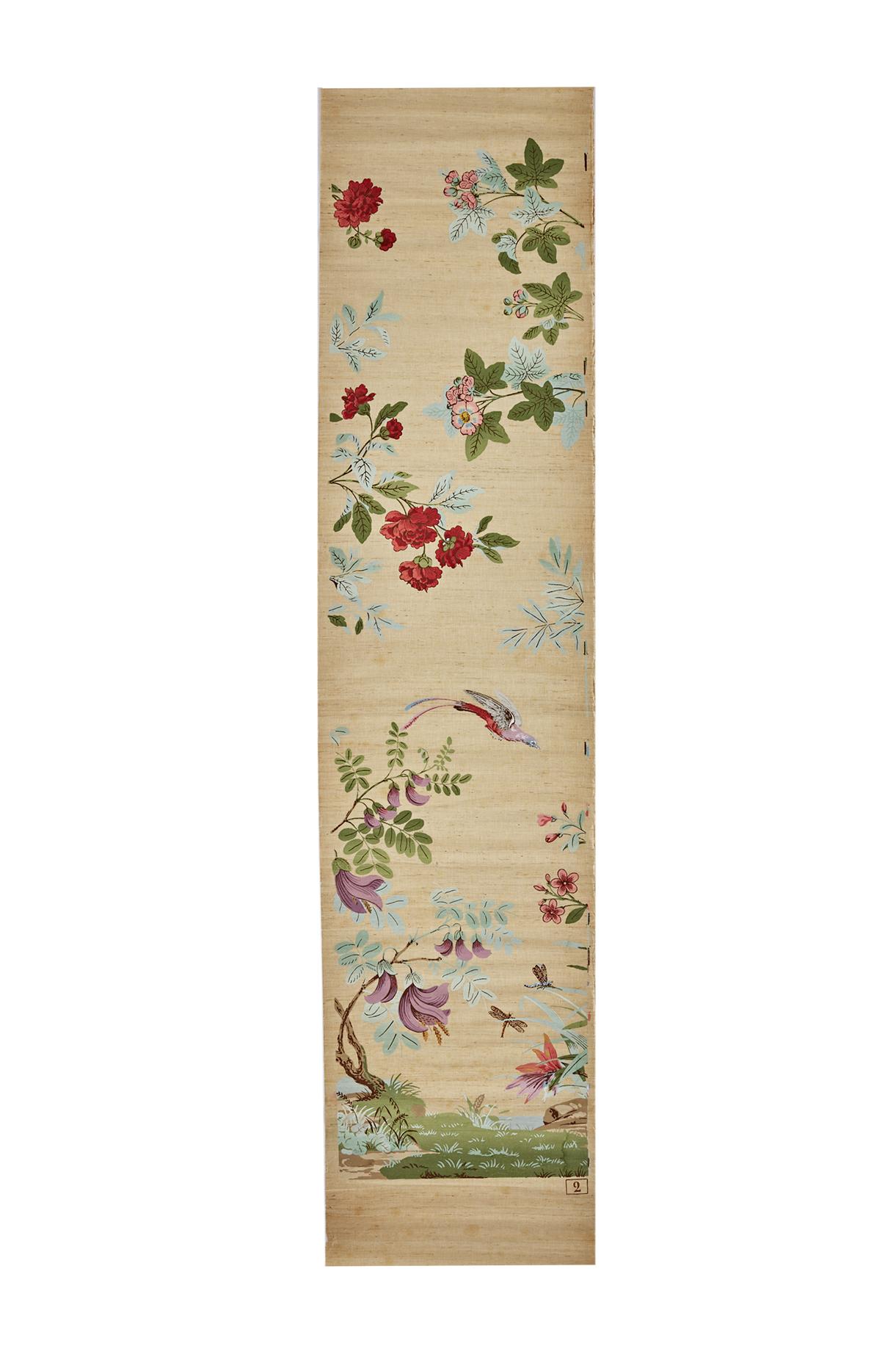 20th Century Zuber, 'Decor Chinois' Hand Wood Blocked on Grasscloth Scenic Wall Paper For Sale