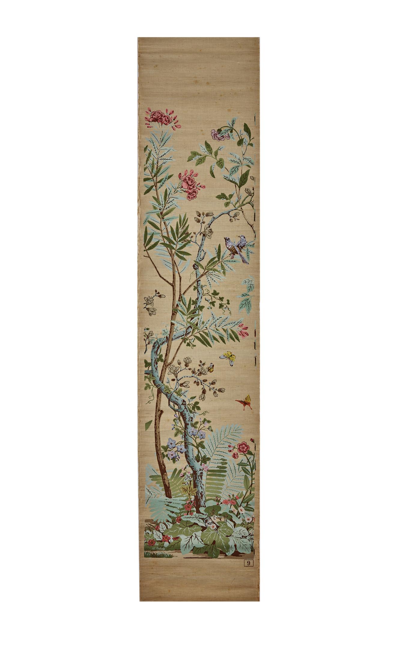 Chinoiserie Zuber, 'Decor Chinois' Hand Wood Blocked on Grasscloth Scenic Wallpaper For Sale