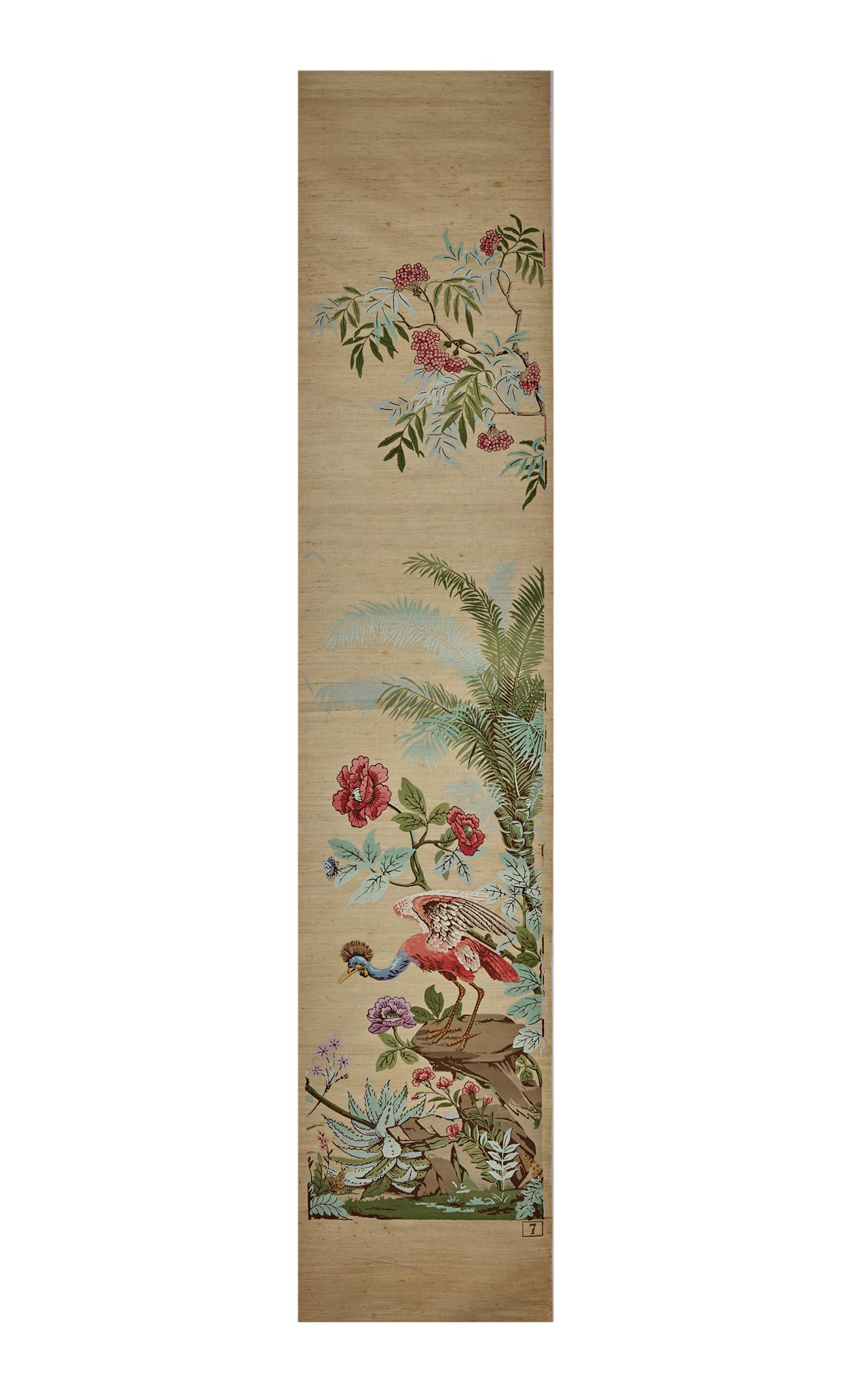 Zuber, 'Decor Chinois' Hand Wood Blocked on Grasscloth Scenic Wallpaper In Good Condition For Sale In Rixheim, FR