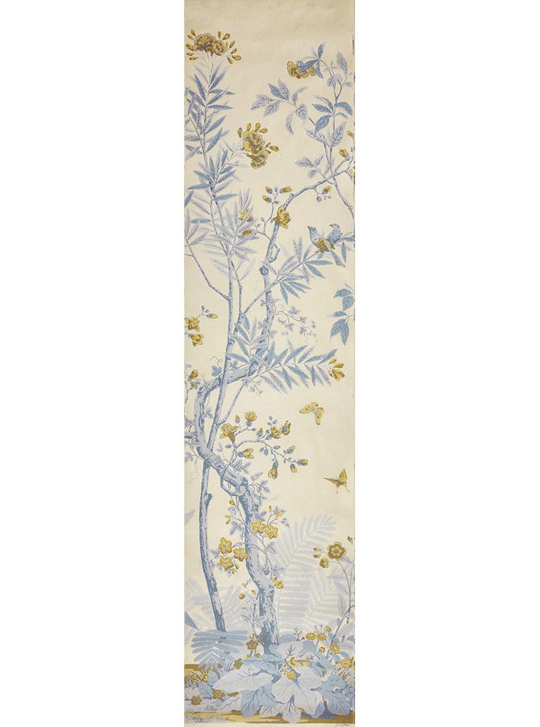 Zuber, 'Decor Chinois' Hand Wood Blocked Scenic Wall Paper in Cornflake Blue For Sale 3