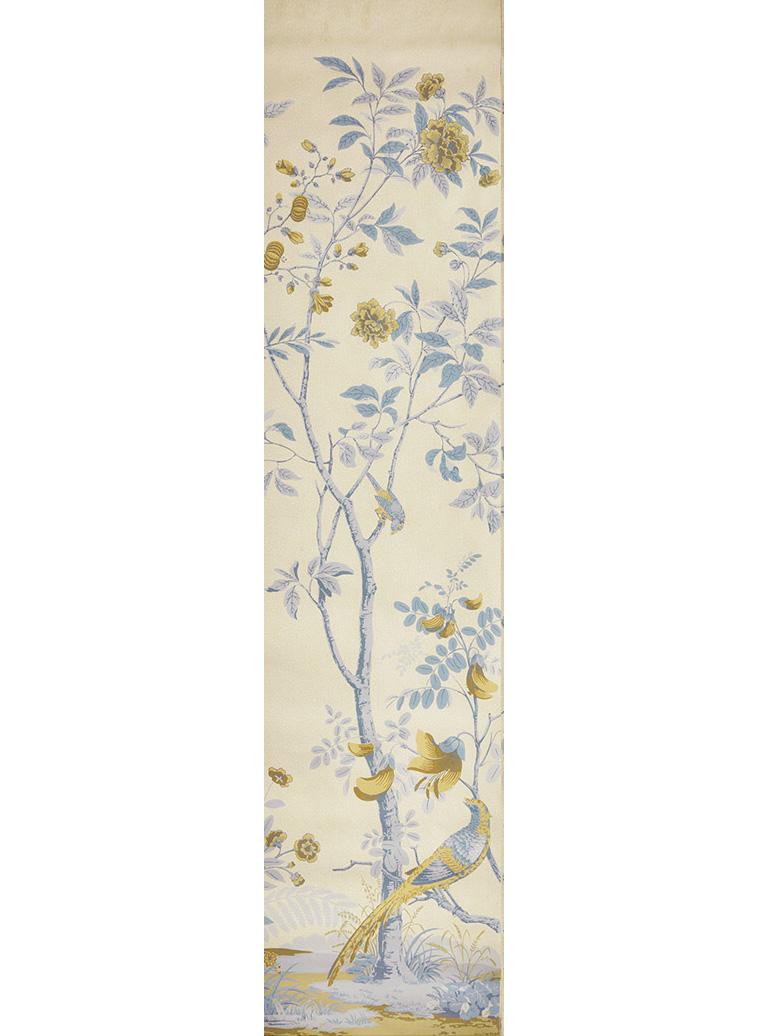Other Zuber, 'Decor Chinois' Hand Wood Blocked Scenic Wall Paper in Cornflake Blue For Sale
