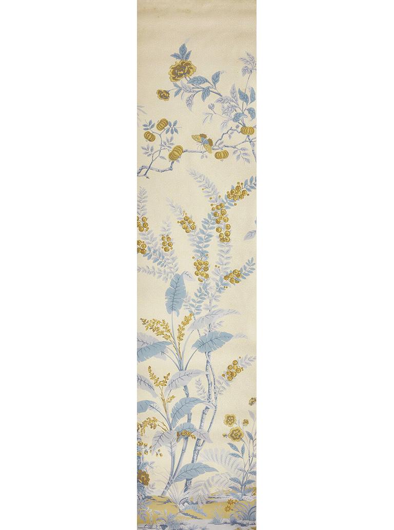 French Zuber, 'Decor Chinois' Hand Wood Blocked Scenic Wall Paper in Cornflake Blue For Sale