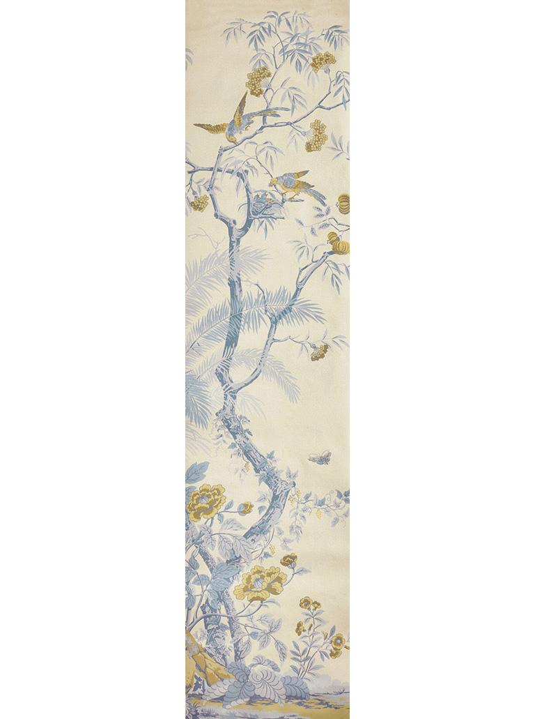 20th Century Zuber, 'Decor Chinois' Hand Wood Blocked Scenic Wall Paper in Cornflake Blue For Sale