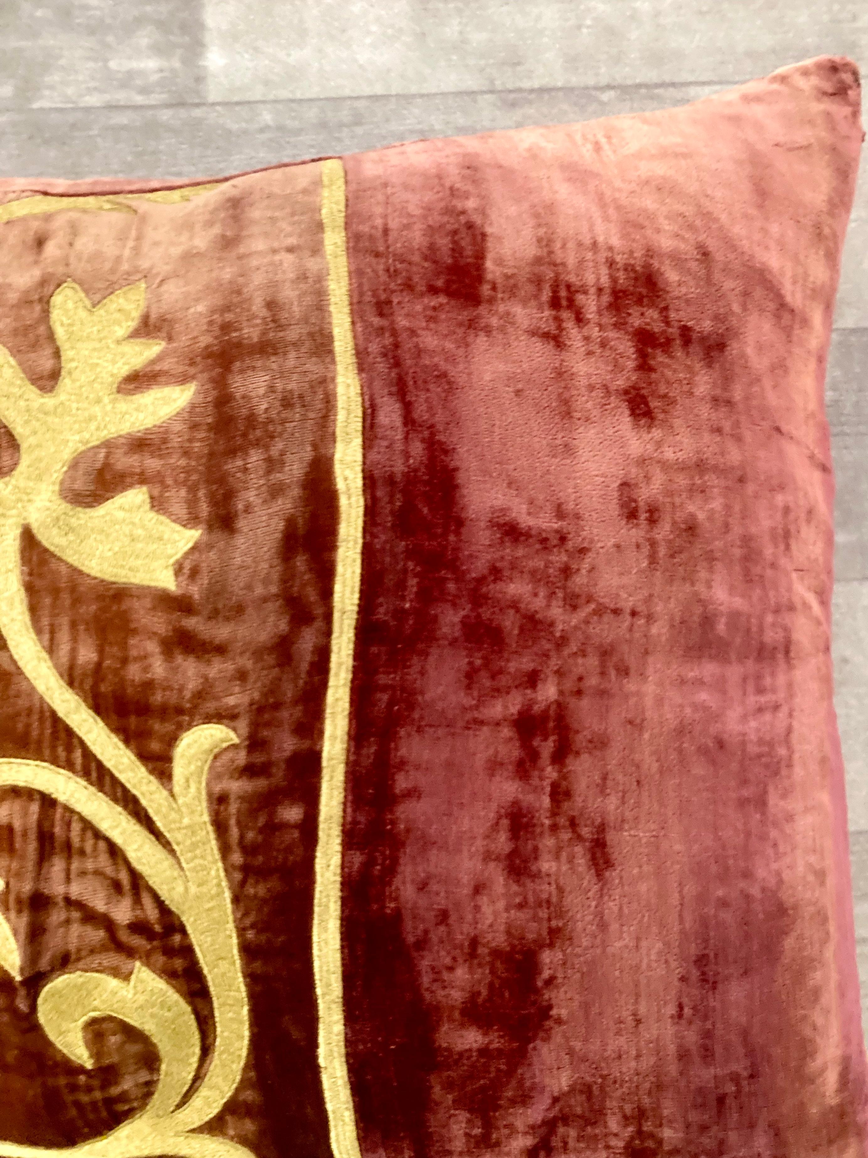 French Zuber Gold Embroidery on Aged Red Velvet #6 For Sale