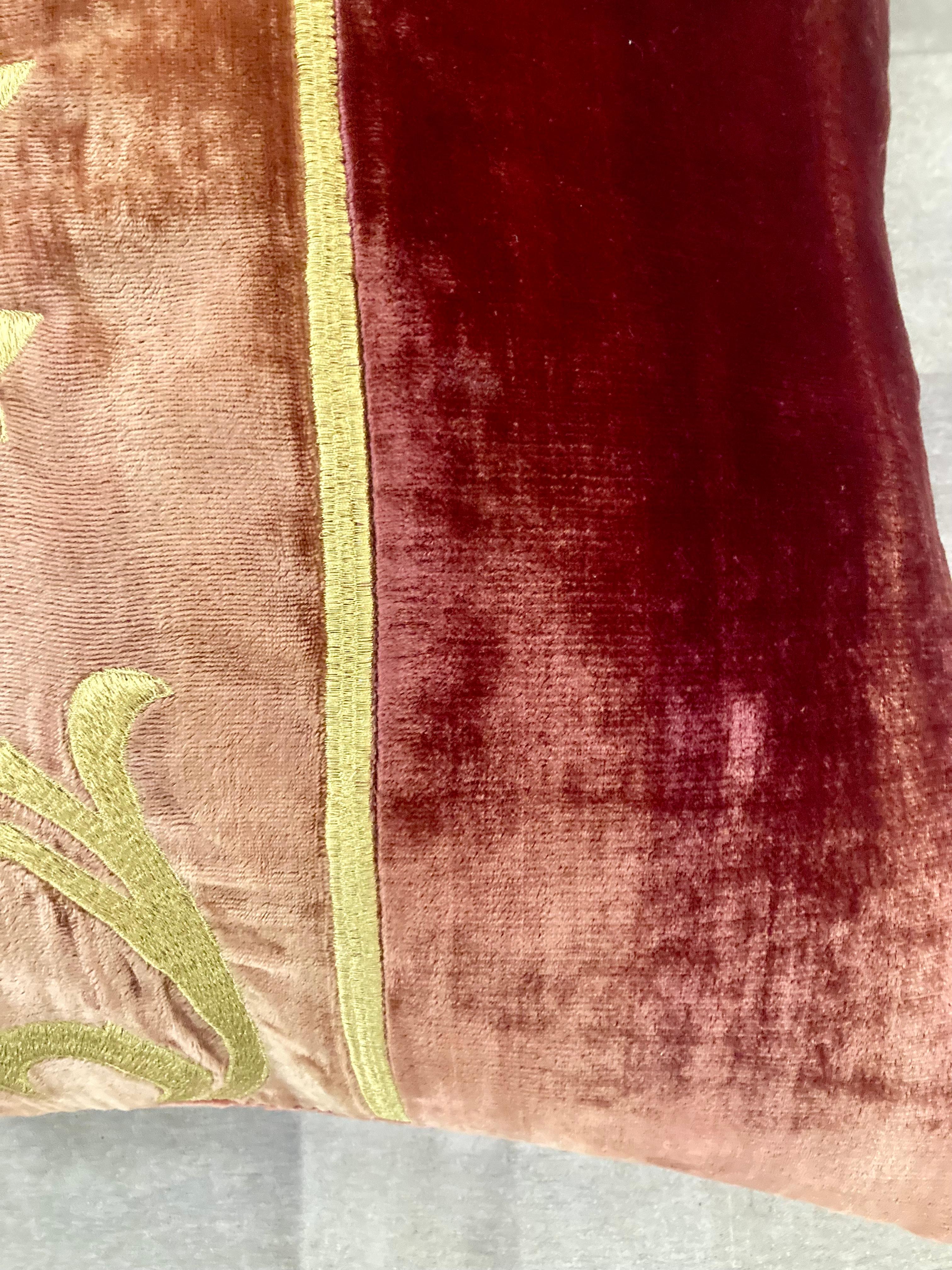 Zuber Gold Embroidery on Aged Red Velvet Down Pillow #1 In Good Condition For Sale In Los Angeles, CA