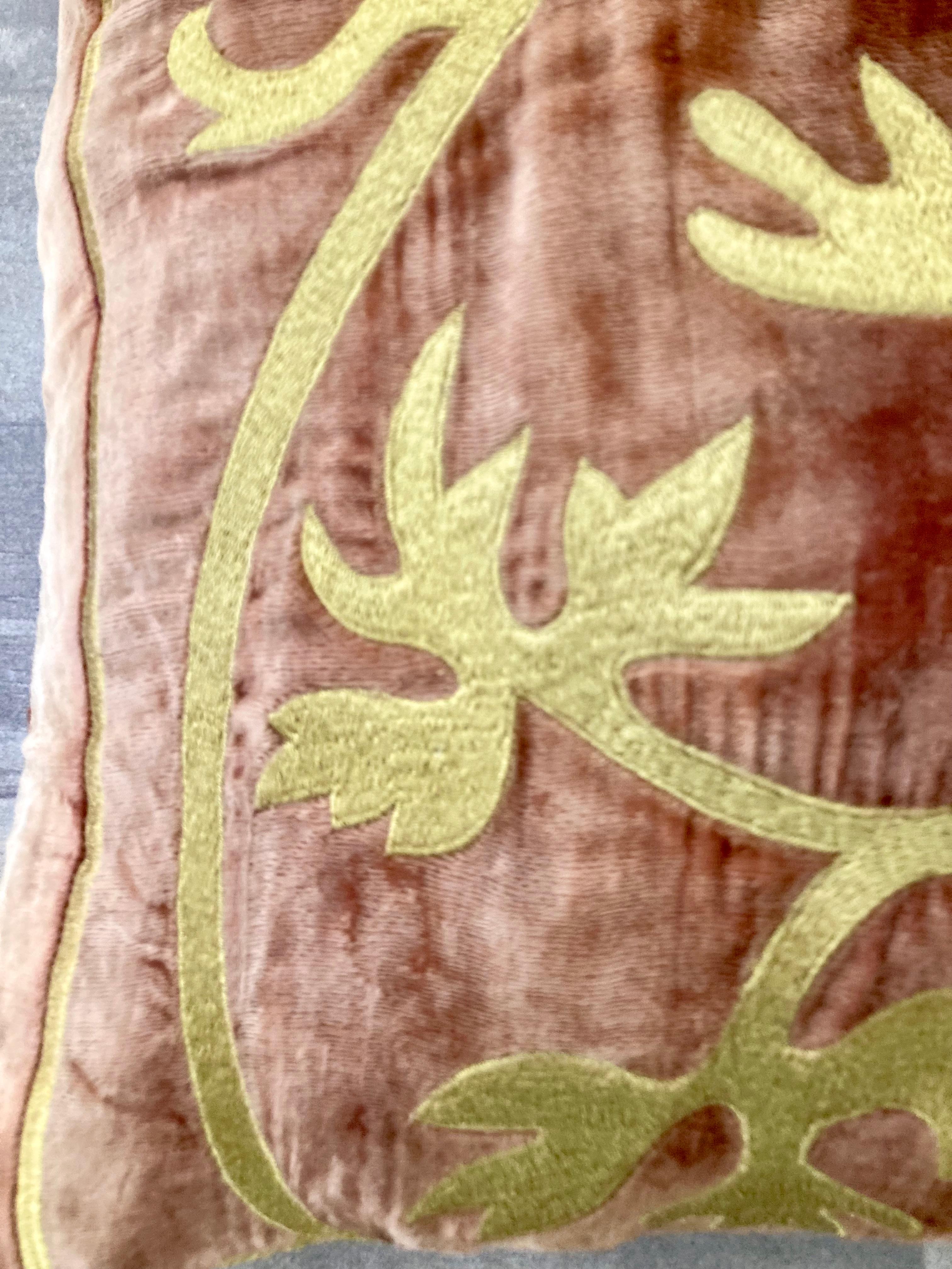 Zuber Gold Embroidery on Aged Red Velvet Down Pillow #1 For Sale 1
