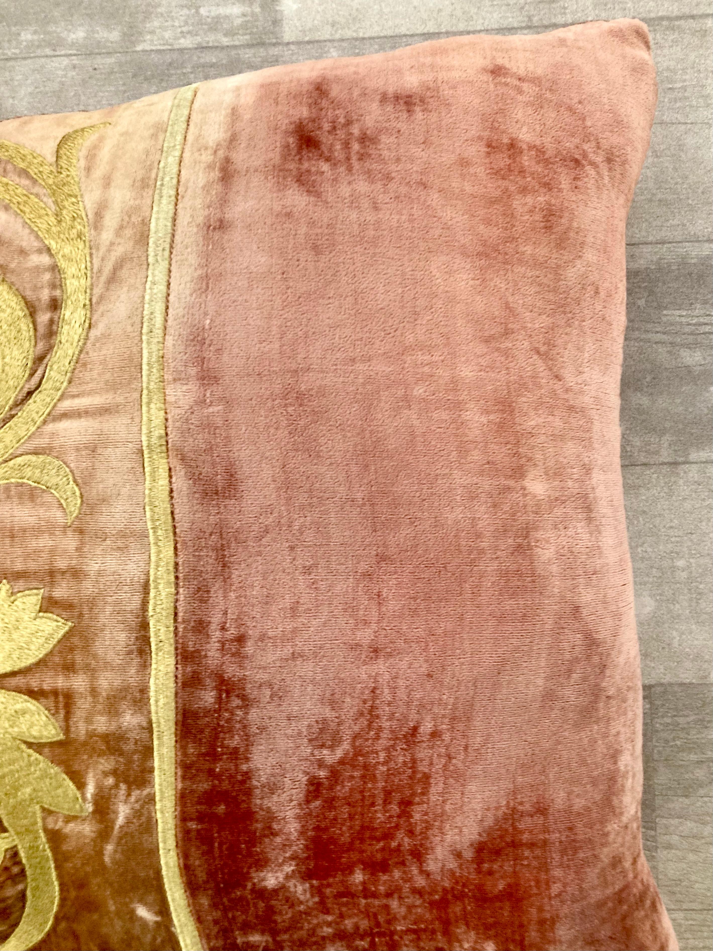 French Zuber Gold Embroidery on Aged Red Velvet Down Pillow #2 For Sale