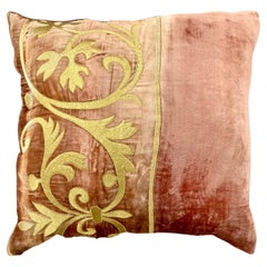 Vintage Zuber Gold Embroidery on Aged Red Velvet Down Pillow #2