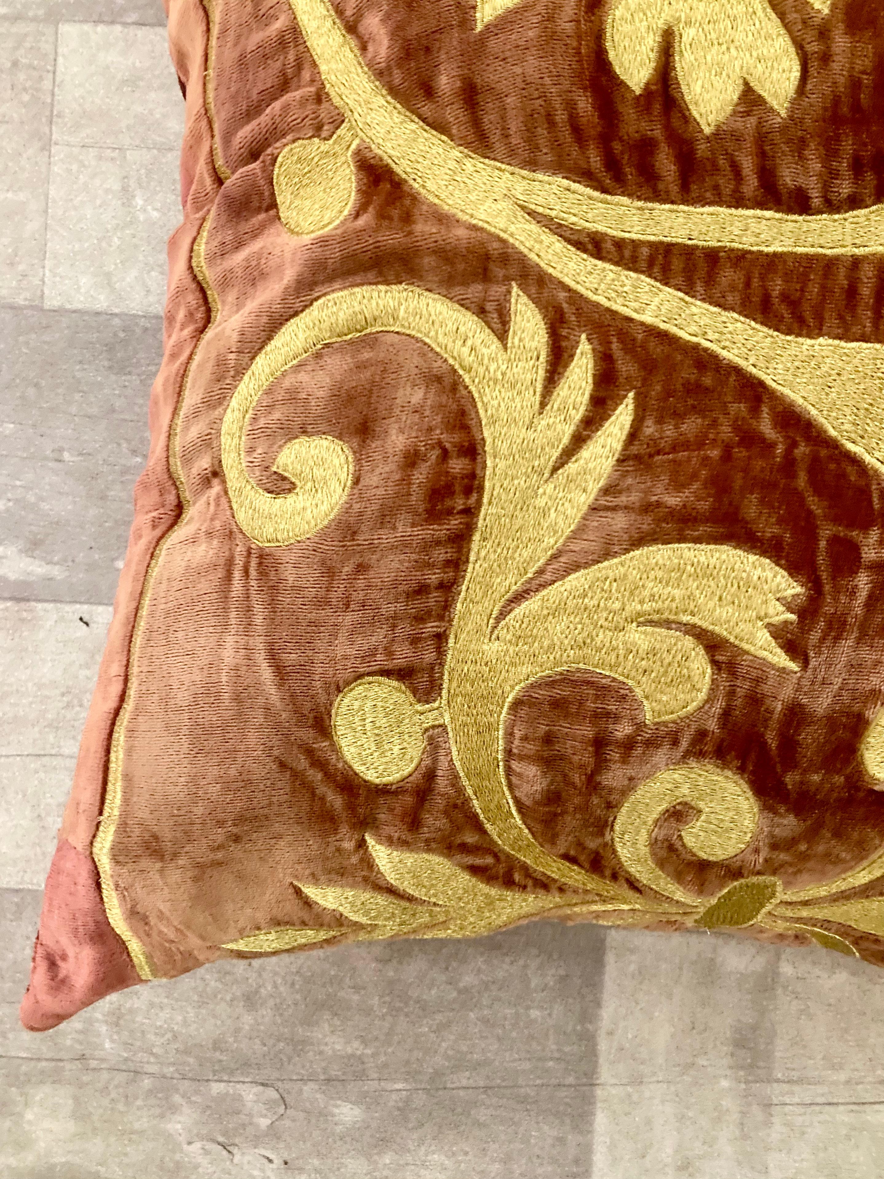 Late 20th Century Zuber Gold Embroidery on Aged Red Velvet Down Pillow #4 For Sale