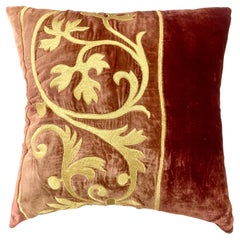 Vintage Zuber Gold Embroidery on Aged Red Velvet Down Pillow #4