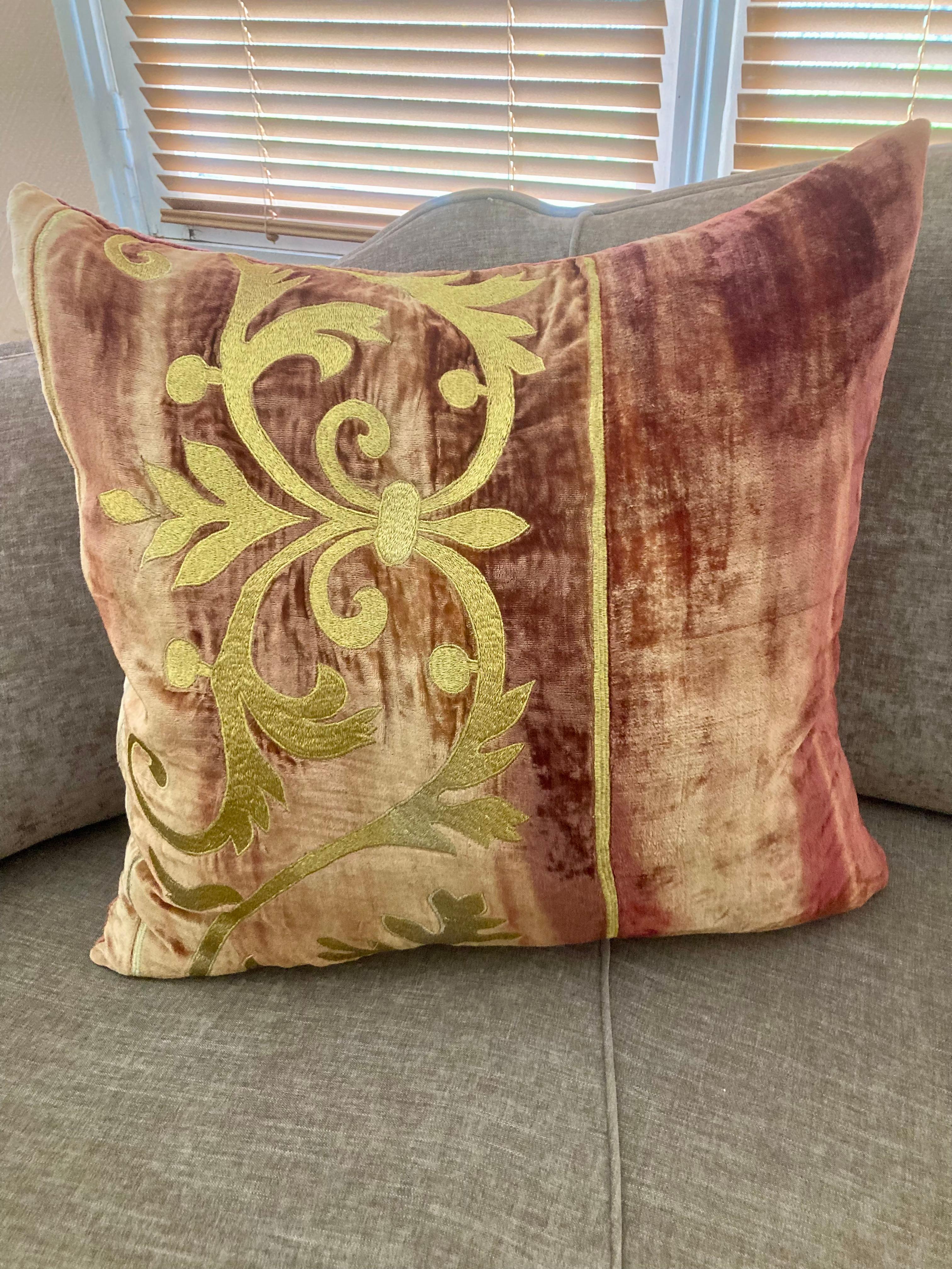 Zuber Gold Embroidery on Aged Red Velvet Down Pillow #5 For Sale 4