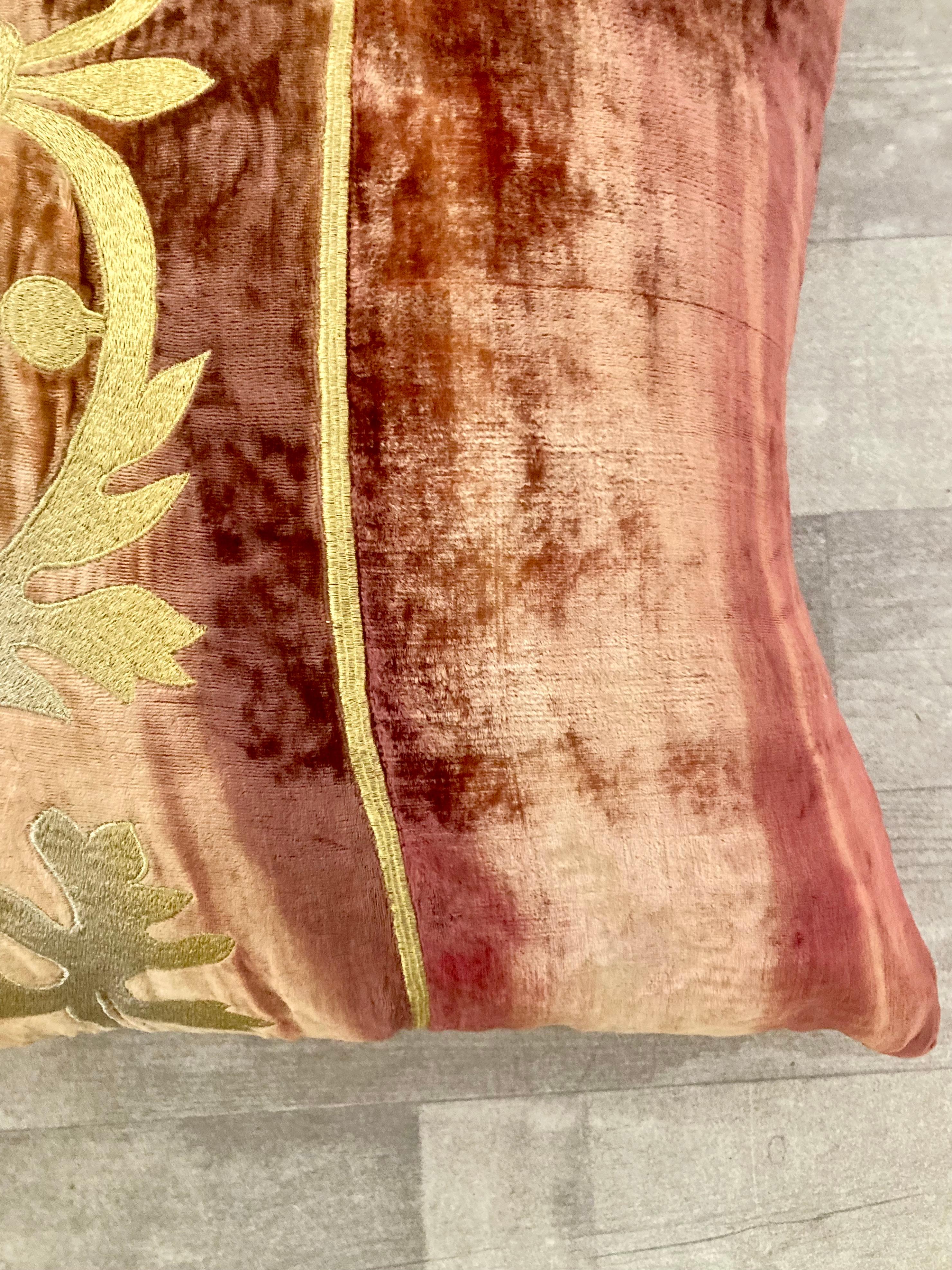 Zuber Gold Embroidery on Aged Red Velvet Down Pillow #5 In Good Condition For Sale In Los Angeles, CA
