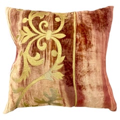 Vintage Zuber Gold Embroidery on Aged Red Velvet Down Pillow #5