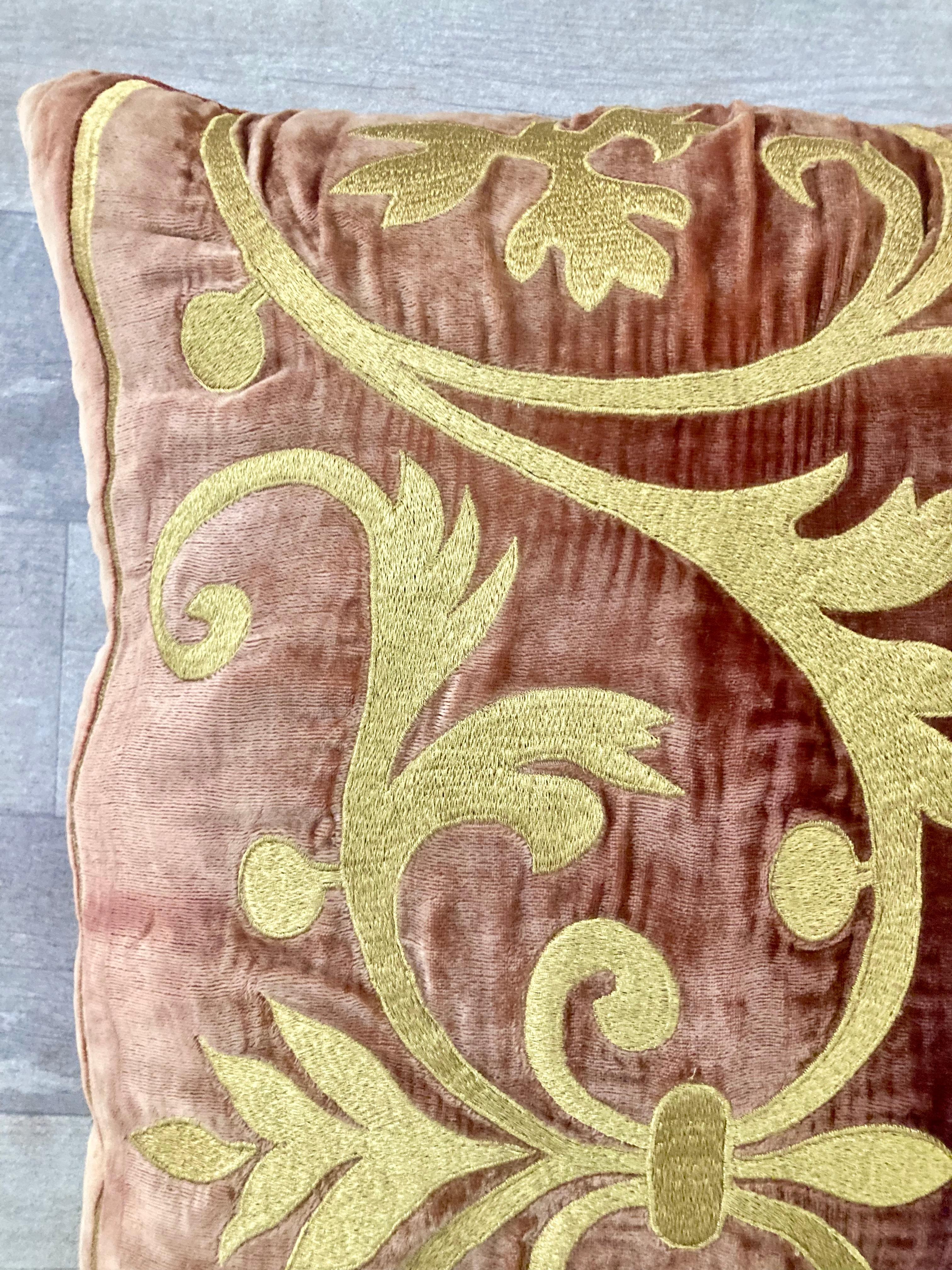 French Provincial Zuber Gold Embroidery on Aged Red Velvet Down Toss Pillow #3 For Sale