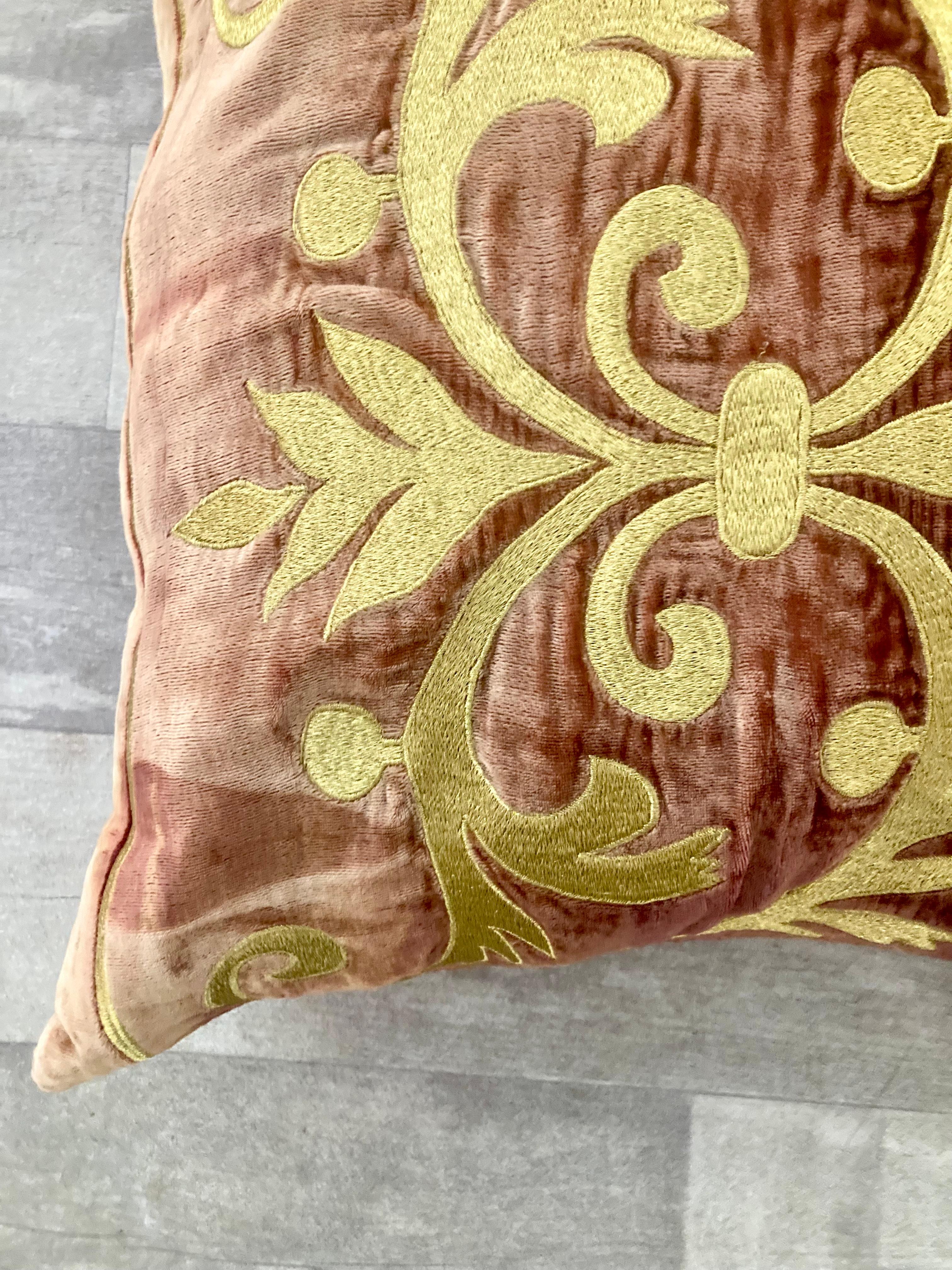 Late 20th Century Zuber Gold Embroidery on Aged Red Velvet Down Toss Pillow #3 For Sale