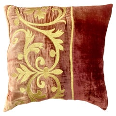 Vintage Zuber Gold Embroidery on Aged Red Velvet Down Toss Pillow #3