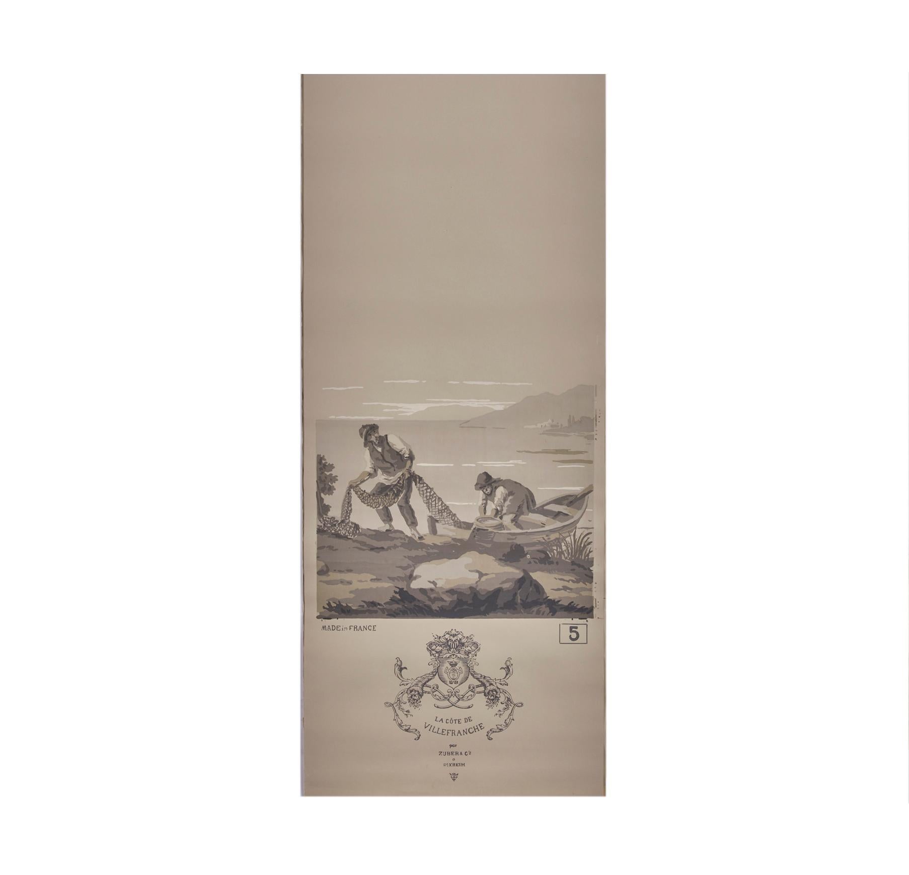 French Zuber, 'Les Cotes de VilleFranche' Hand Wood Blocked Scenic Wall Paper For Sale