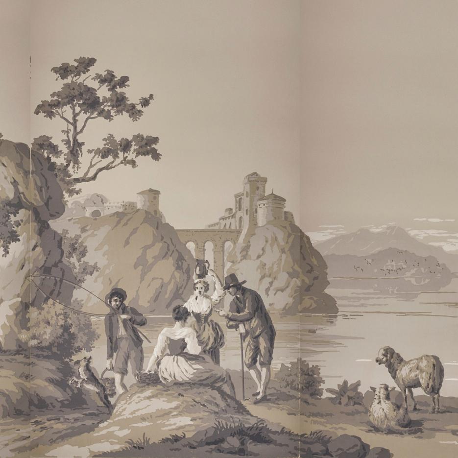 Other Zuber, 'Les Cotes de VilleFranche' Hand Wood Blocked Scenic Wall Paper For Sale