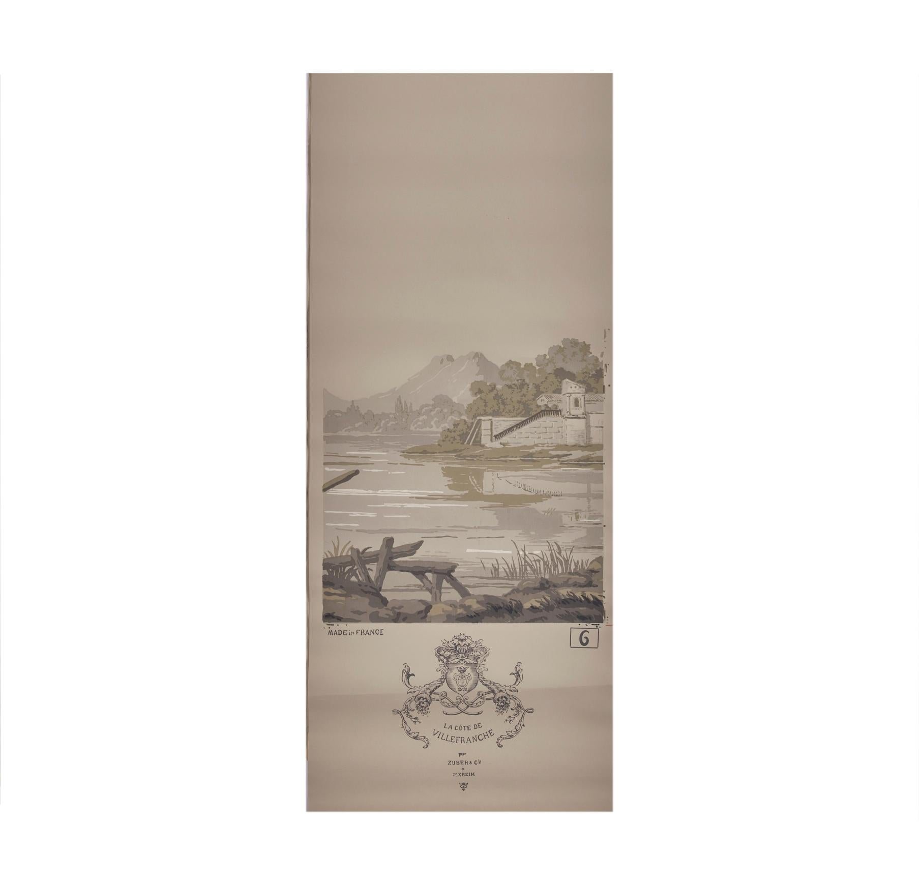Zuber, 'Les Cotes de VilleFranche' Hand Wood Blocked Scenic Wall Paper In Good Condition For Sale In Rixheim, FR