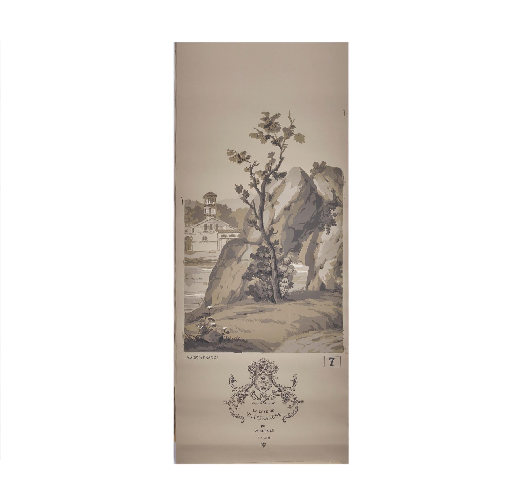 20th Century Zuber, 'Les Cotes de VilleFranche' Hand Wood Blocked Scenic Wall Paper For Sale