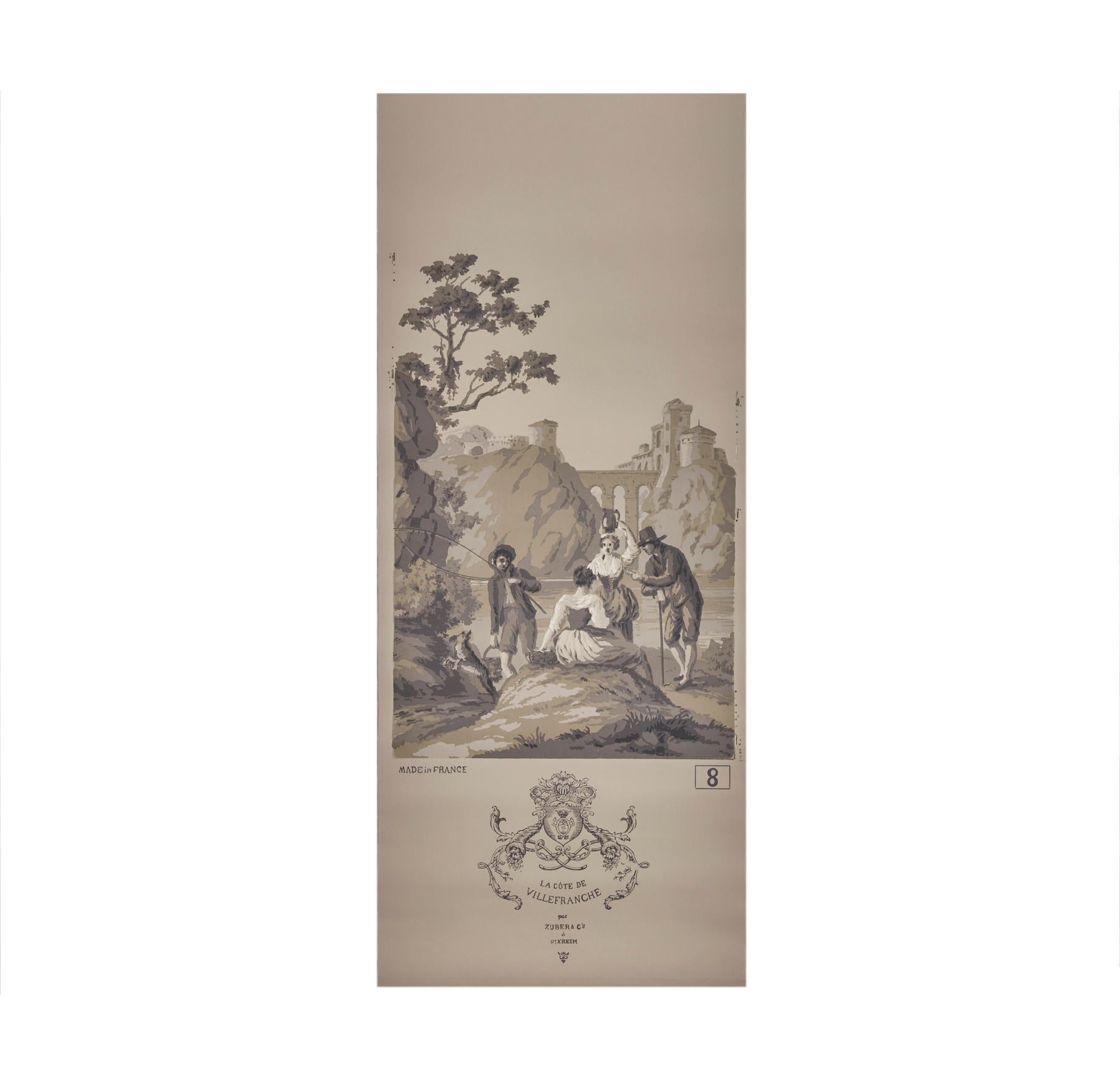Zuber, 'Les Cotes de VilleFranche' Hand Wood Blocked Scenic Wall Paper For Sale 1
