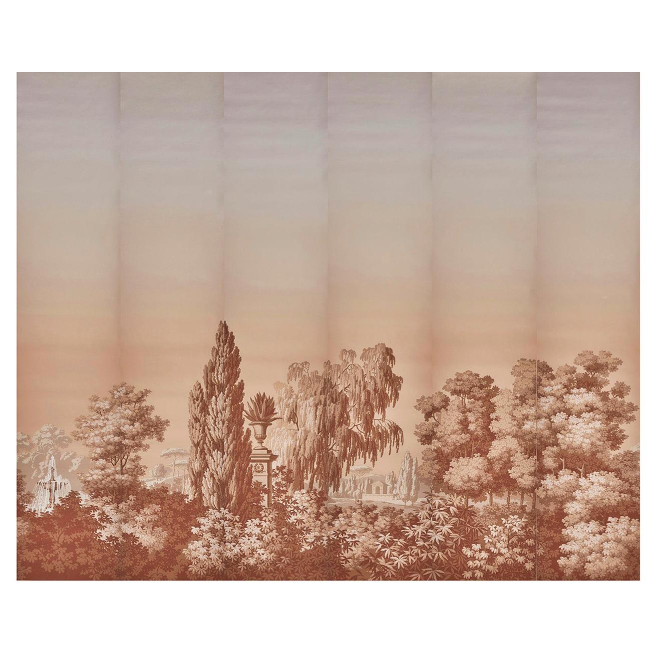 Zuber, 'Les Lointains Sanguine' Hand Wood Blocked Scenic Wall Paper For Sale