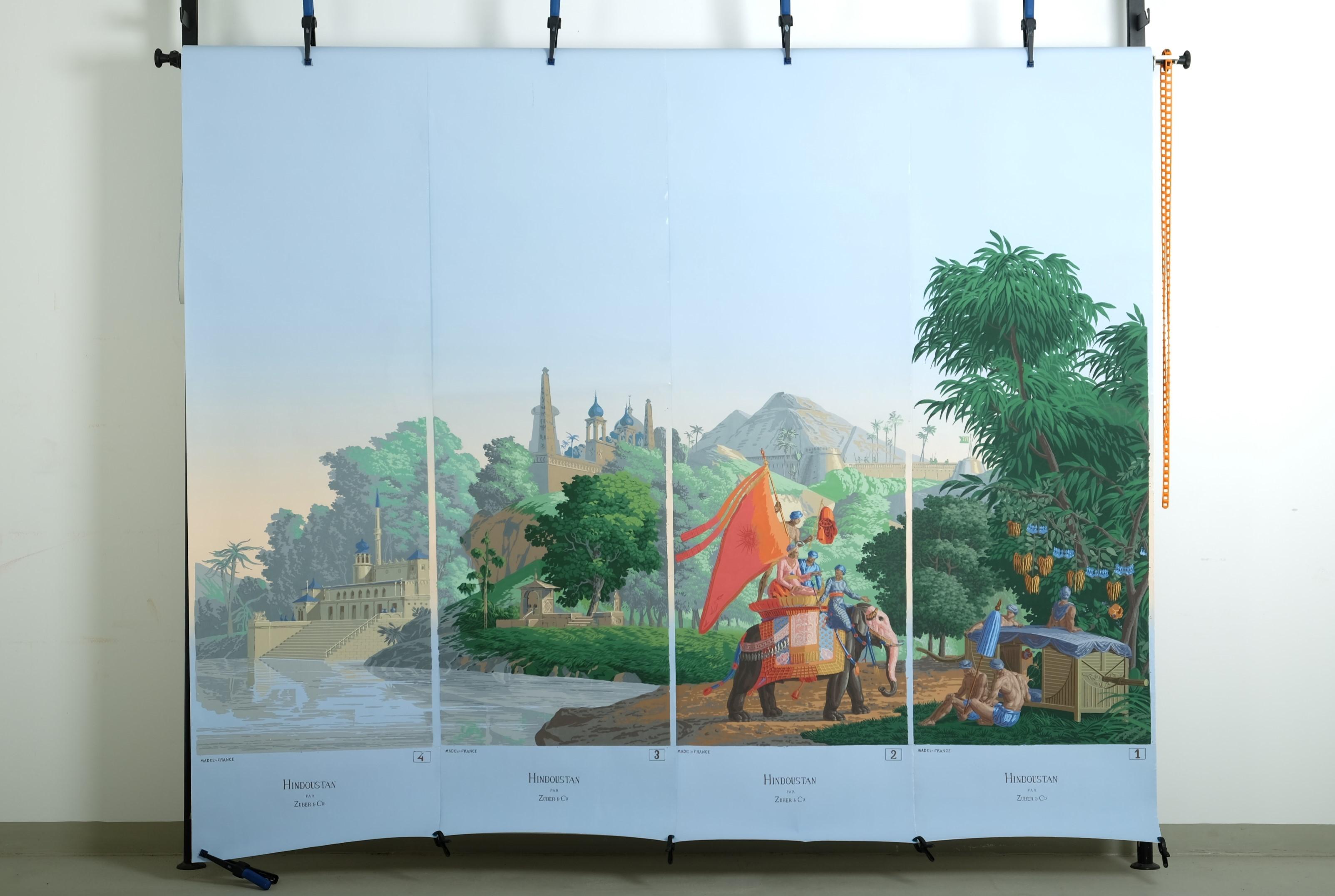 Zuber Panoramic-Tapete Hindustan Holzschnitt Drucklänge 1 bis 4, Frankreich im Angebot 11